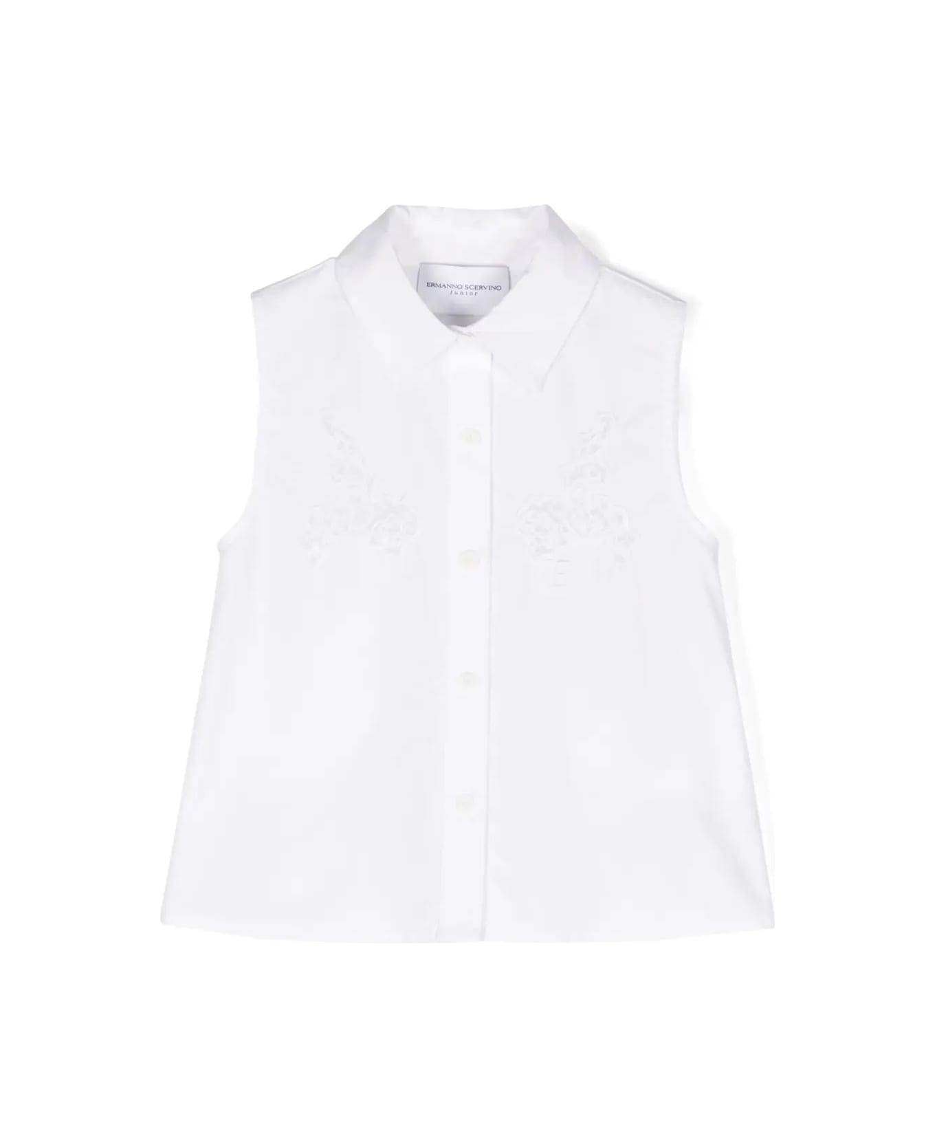 Ermanno Scervino Junior White Sleeveless Shirt With Lace - White