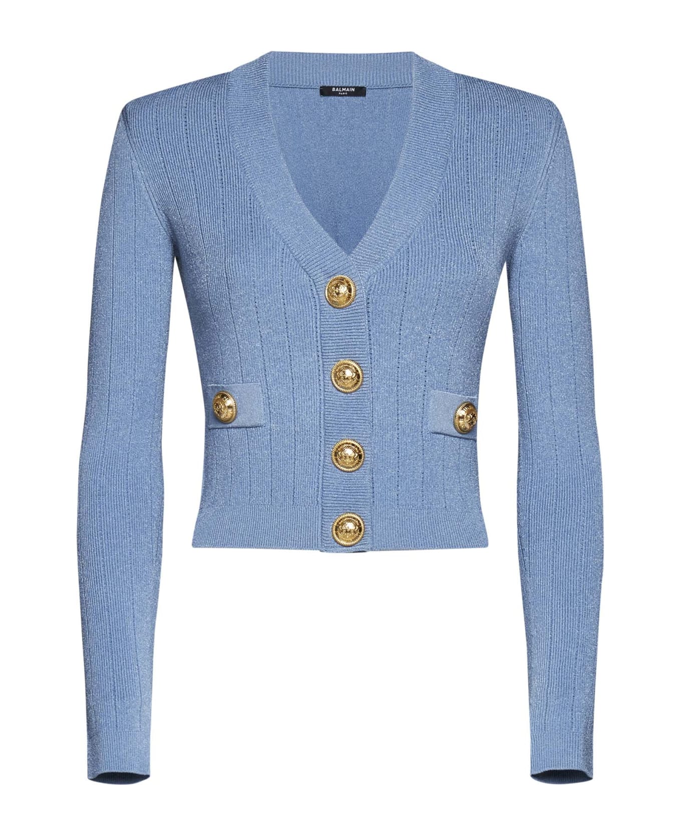 Balmain Gold Buttons Knit Cardigan - Bleu pale