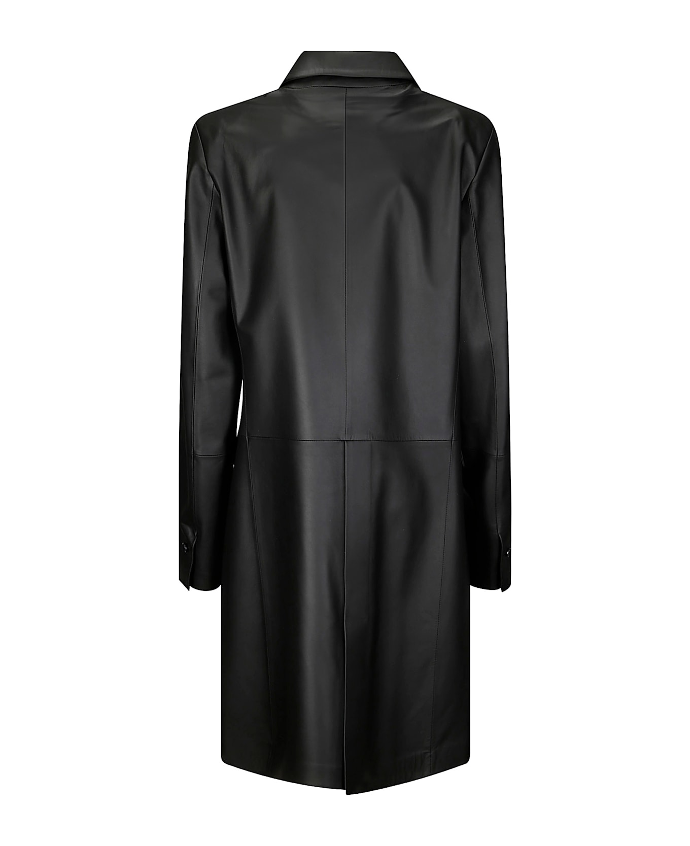 Desa 1972 Leather Double-breasted Over Coat - BLACK