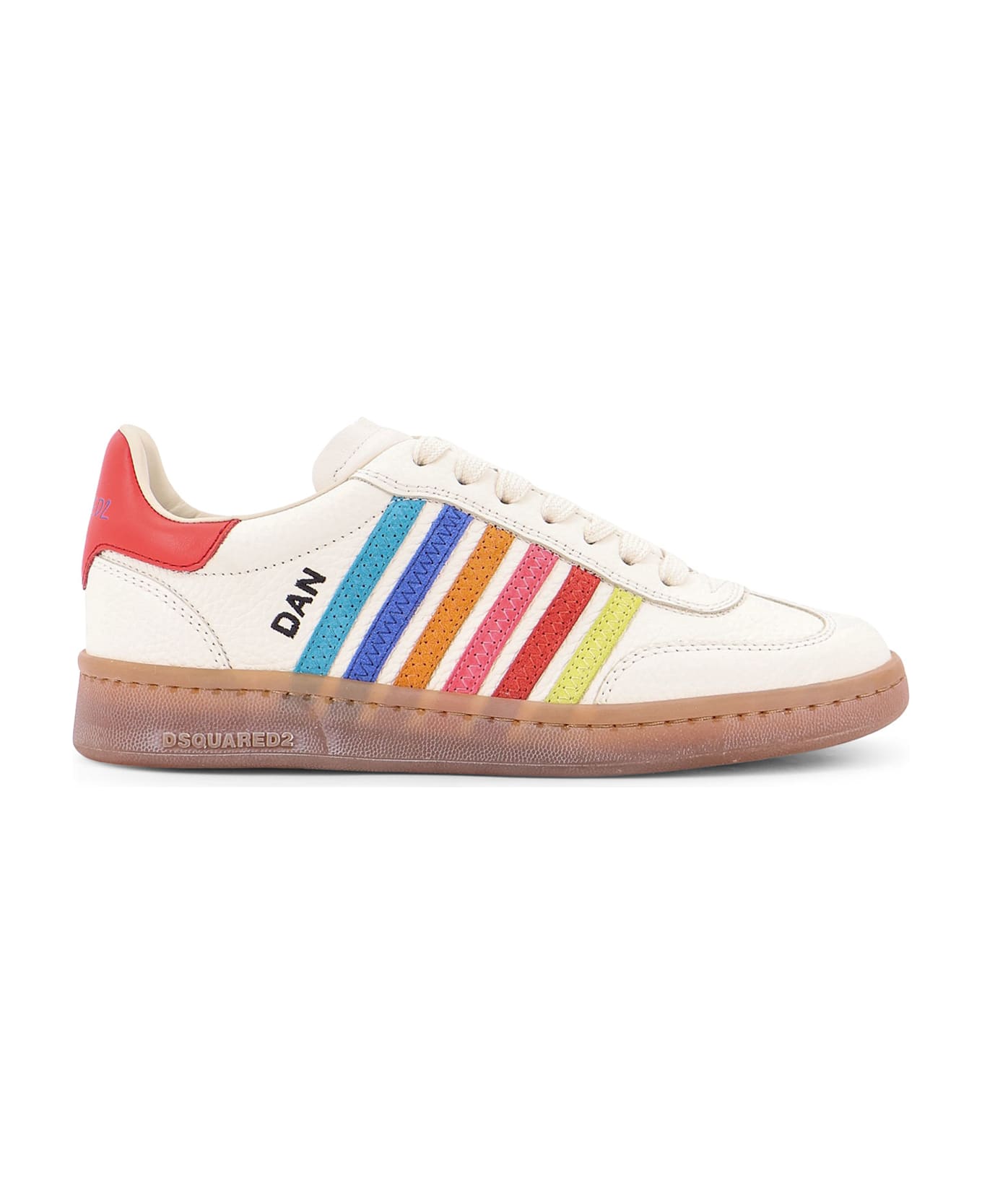 Dsquared2 Boxer Dsquared2 Summer Lovers Leather Sneakers With Multicolor Stripes - White