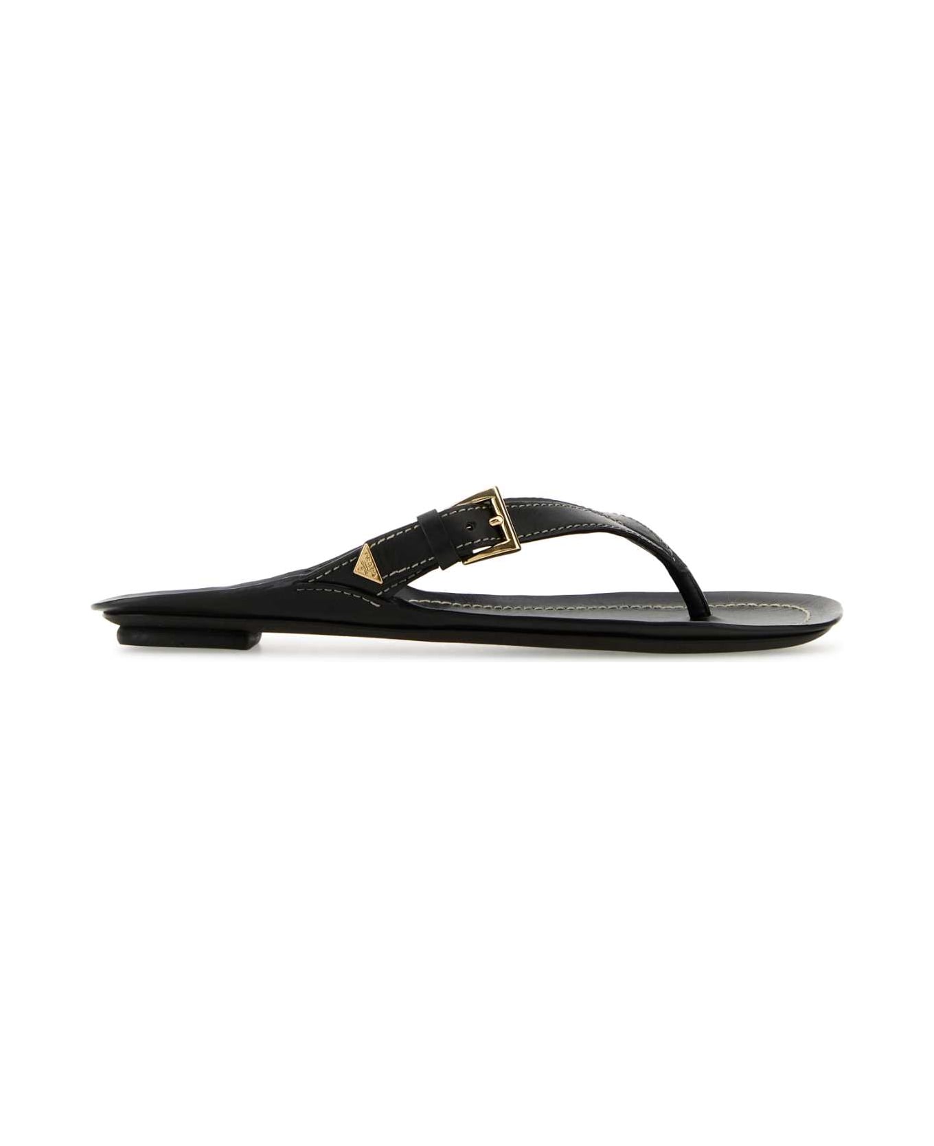 Prada Black Leather Thong Slippers - NERO