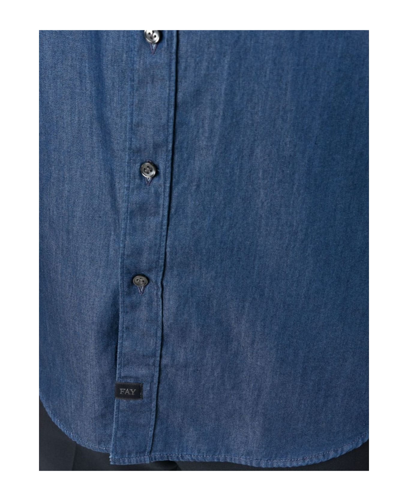 Fay Navy Blue Cotton Denim Shirt - Blue