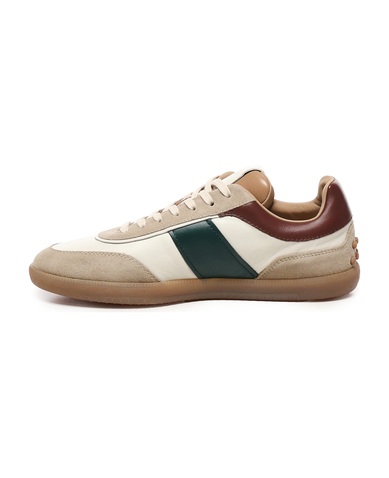 Tod's Sneakers Tabs In Suede - Cream, Brown, Green