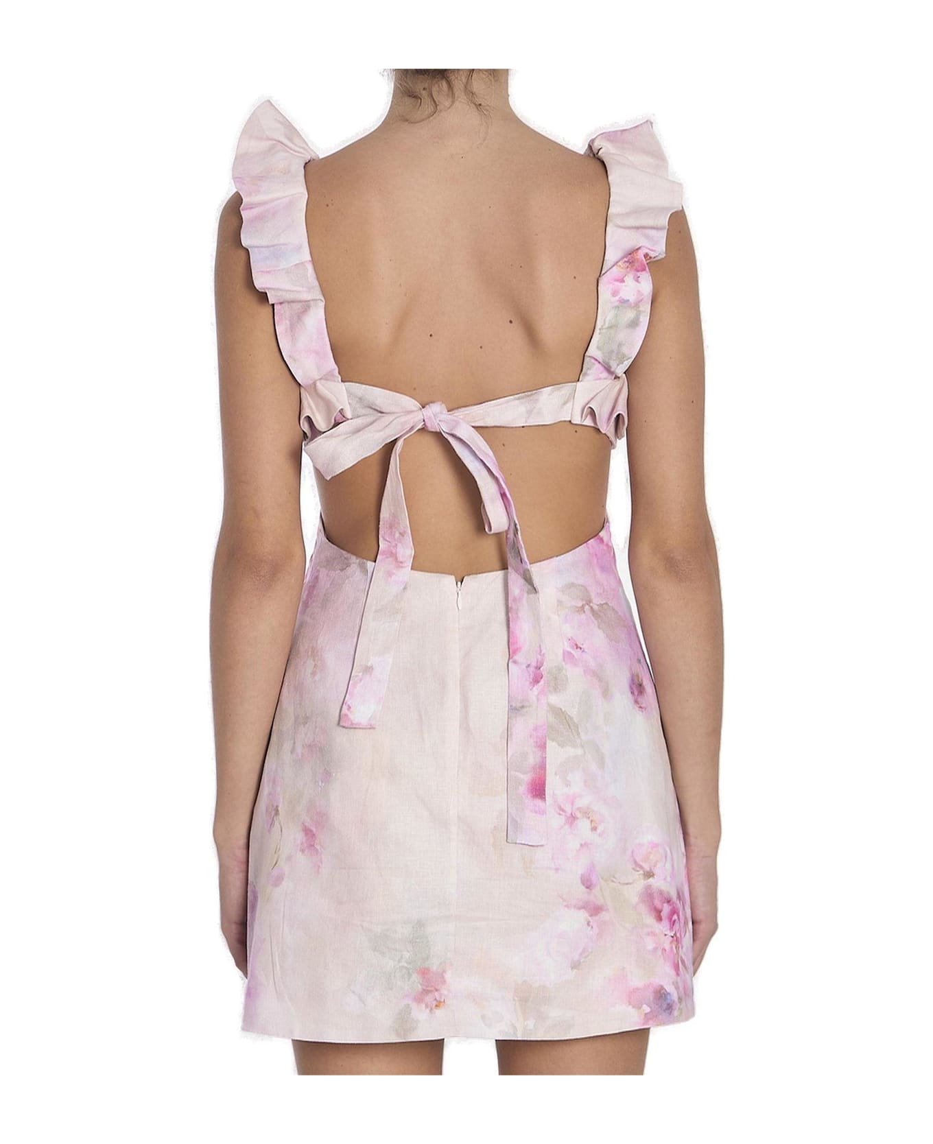 Zimmermann Crush Frill Floral Printed Mini Dress - Rosa