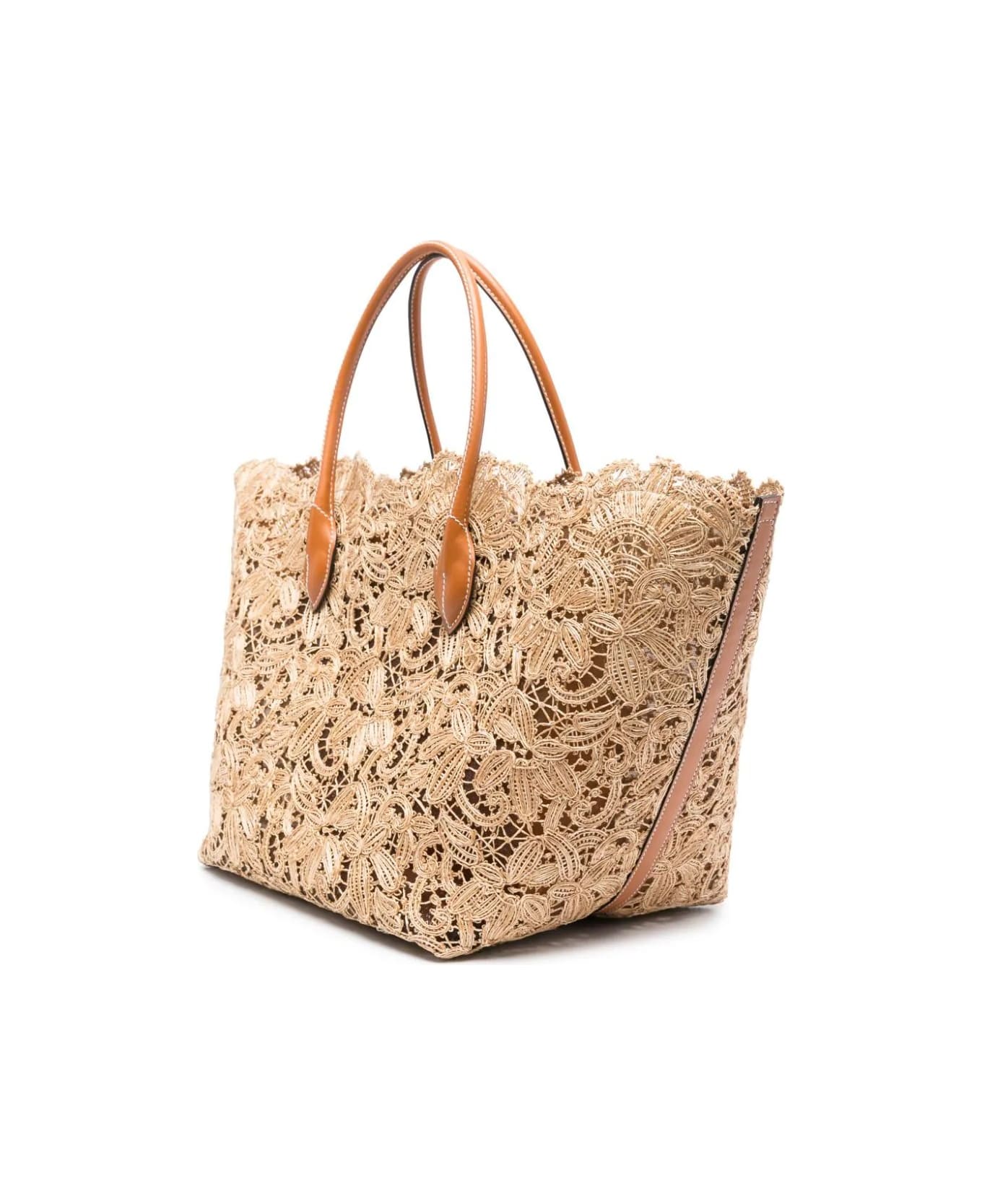 Ermanno Scervino Natural Raffia Lace Shopping Bag - Brown