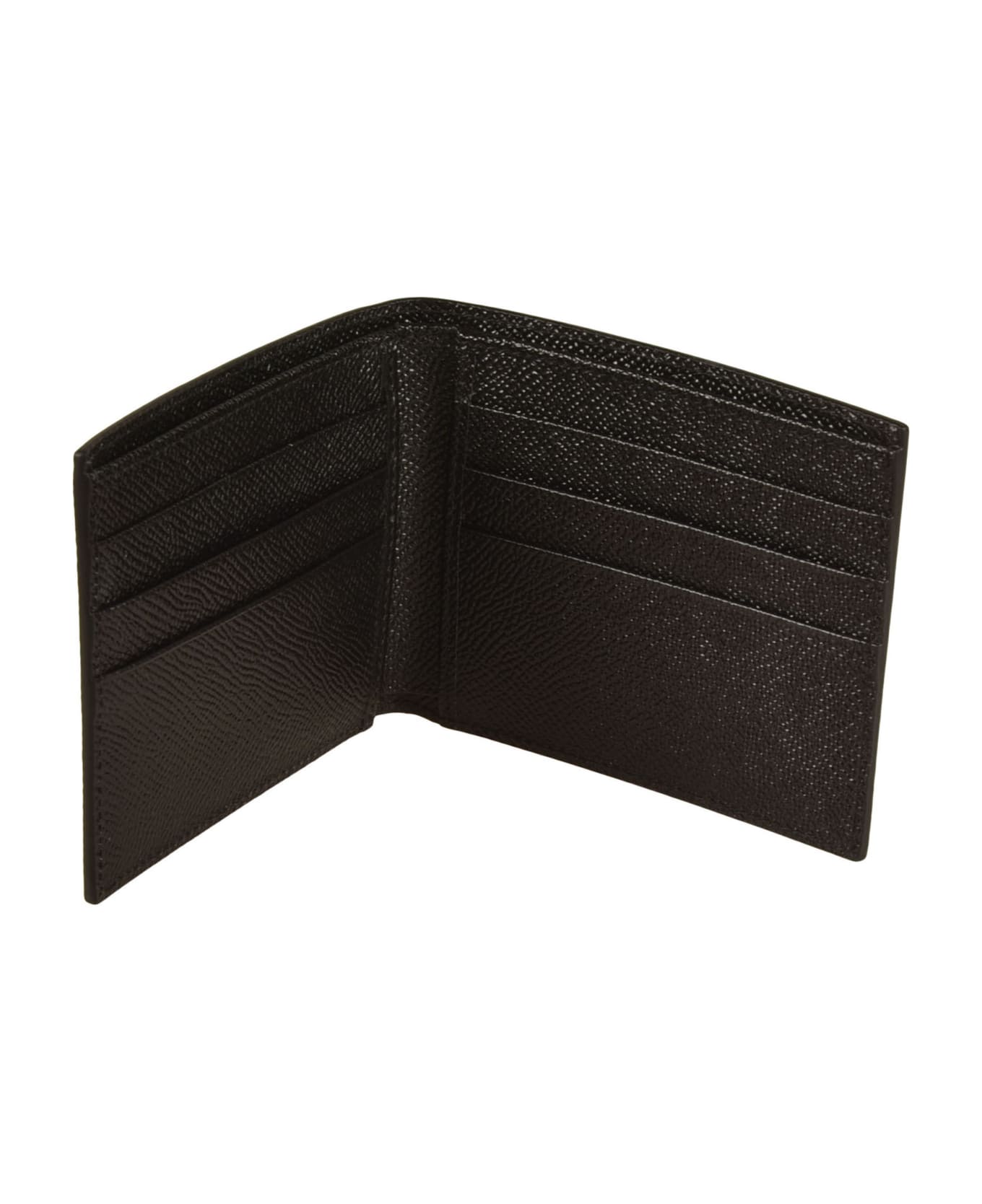 Dolce & Gabbana Metal Logo Plaque Grained Leather Wallet - Black