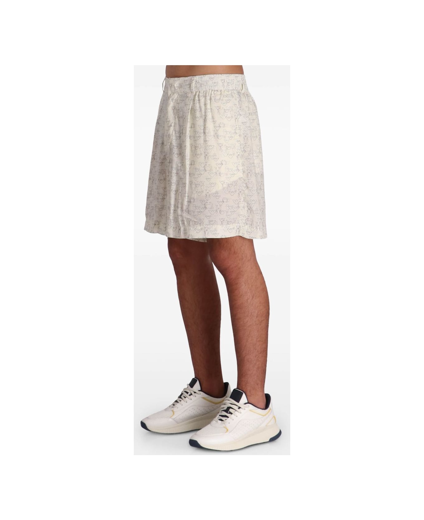 Emporio Armani Allover Logo Bermuda Shorts - White
