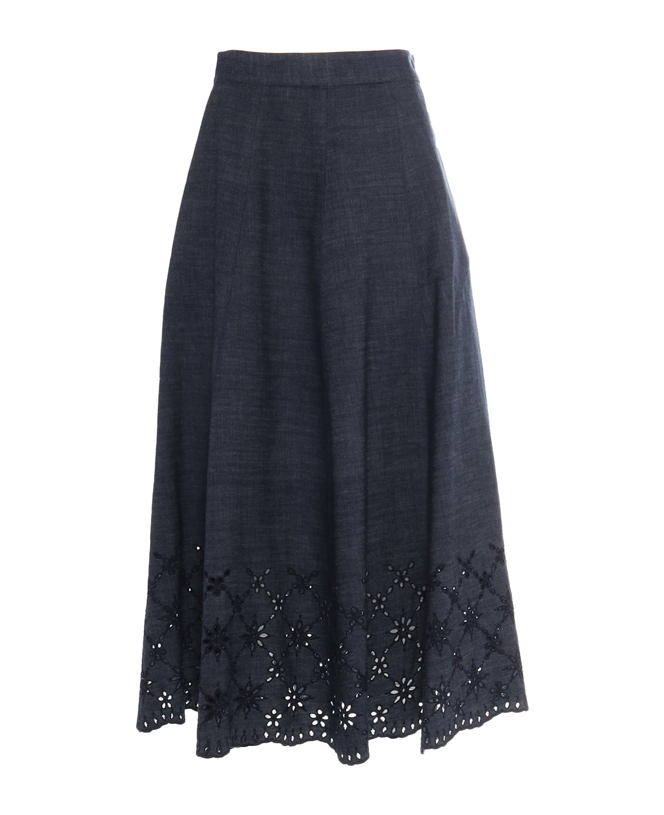 Lorena Antoniazzi Denim Skirt With Embroidery - BLUE