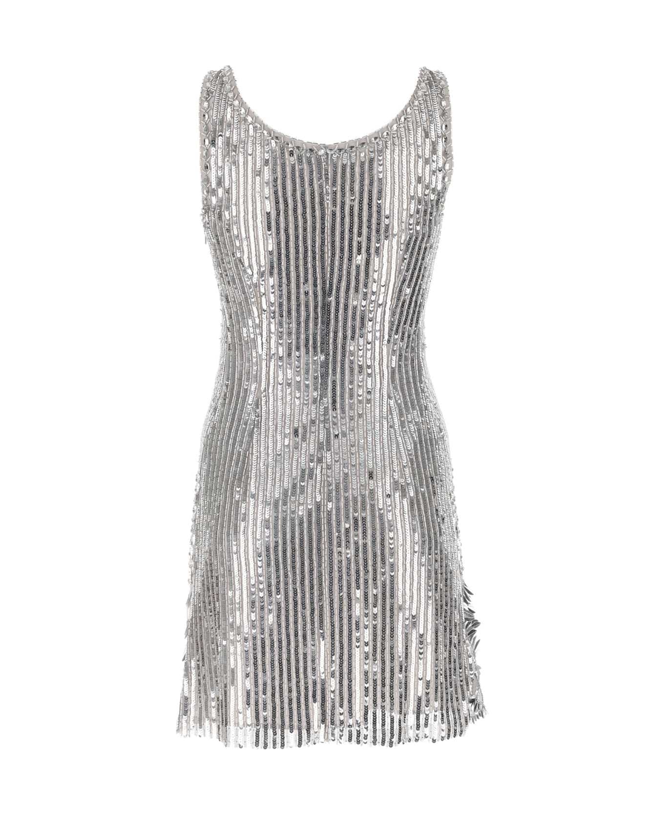 Alberta Ferretti Silver Sequins Mini Dress - 0471 ワンピース＆ドレス