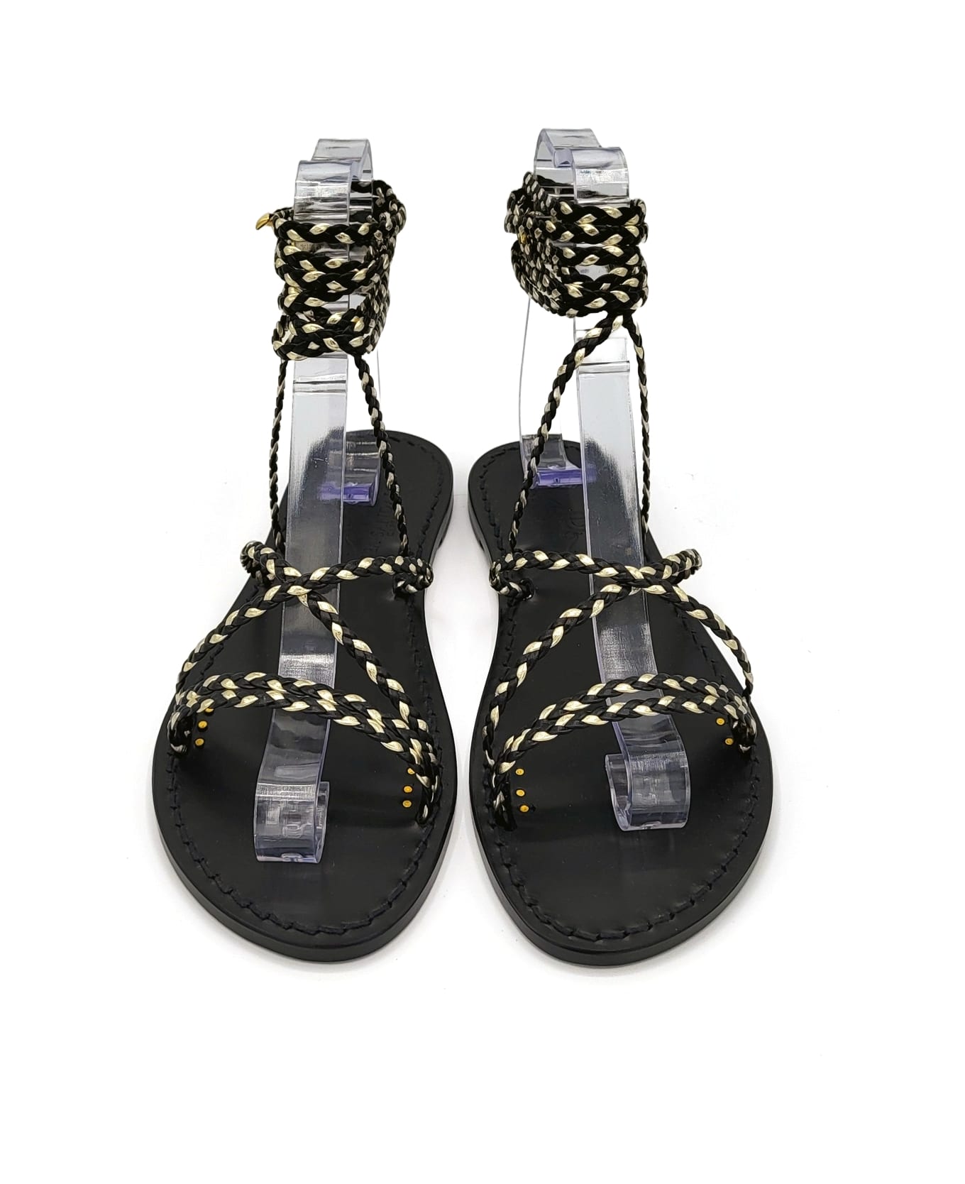 Dea Sandals Gold And Black Leather Gladiator Sandals - black, platinum