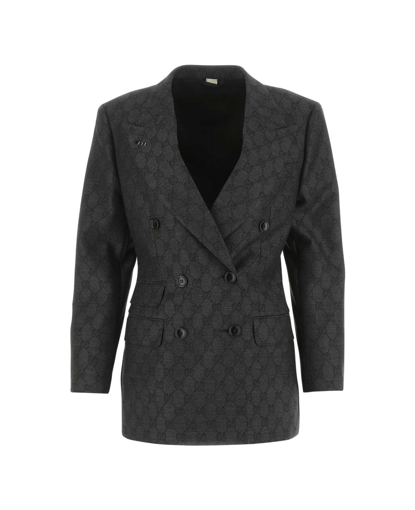 Gucci Gg Jacquard Double-breasted Jacket - Grey コート