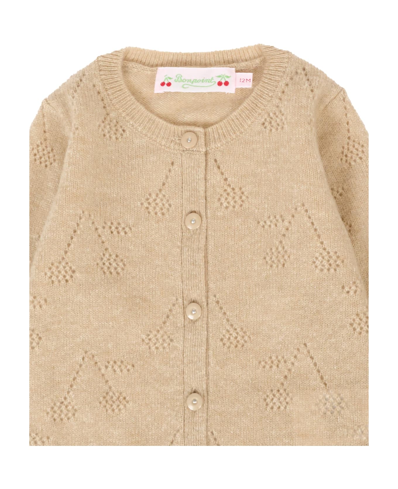 Bonpoint Beige Cardigan For Baby Girl With Cherries - Beige