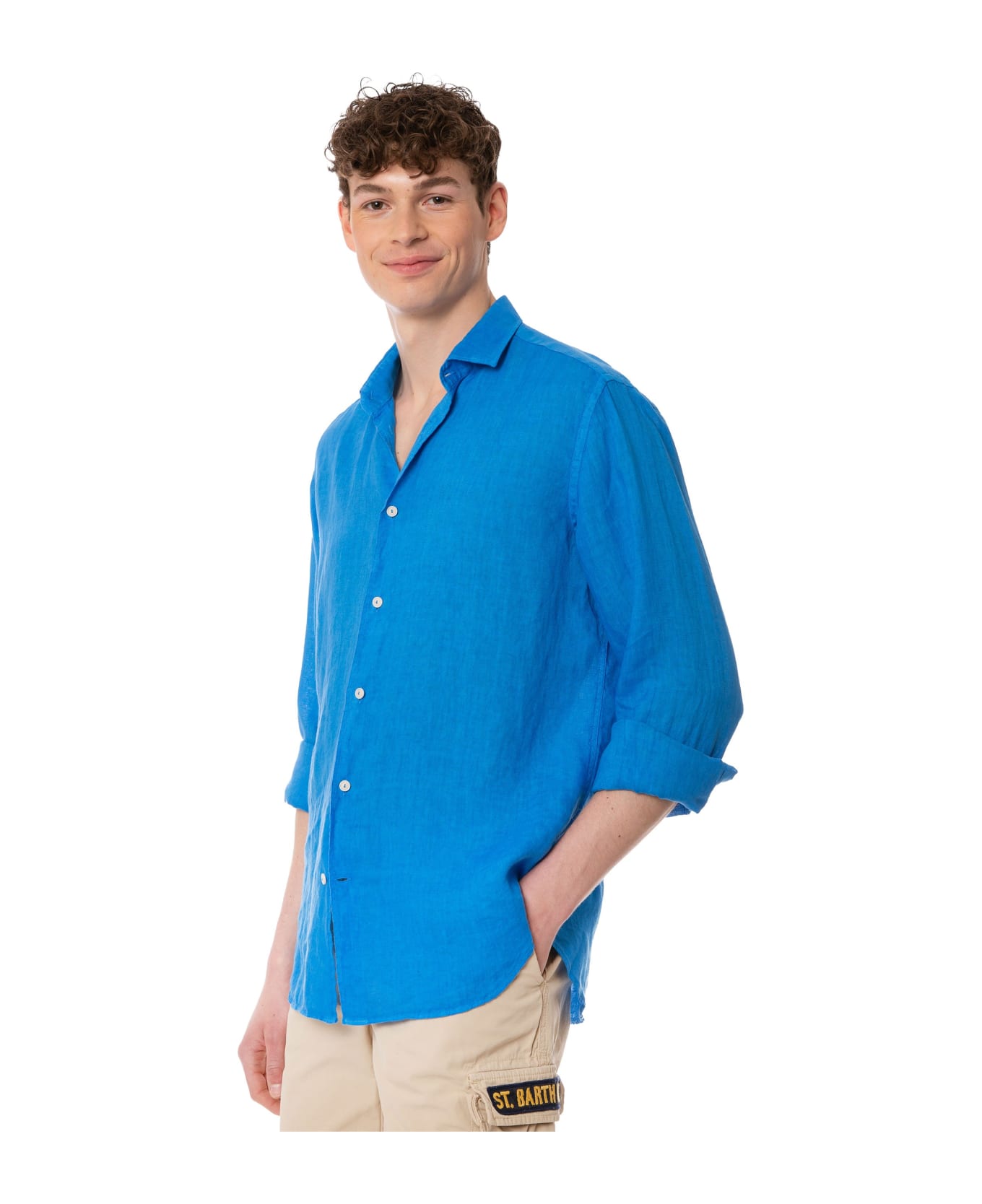 MC2 Saint Barth Man Bluette Linen Pamplona Shirt - BLUE シャツ