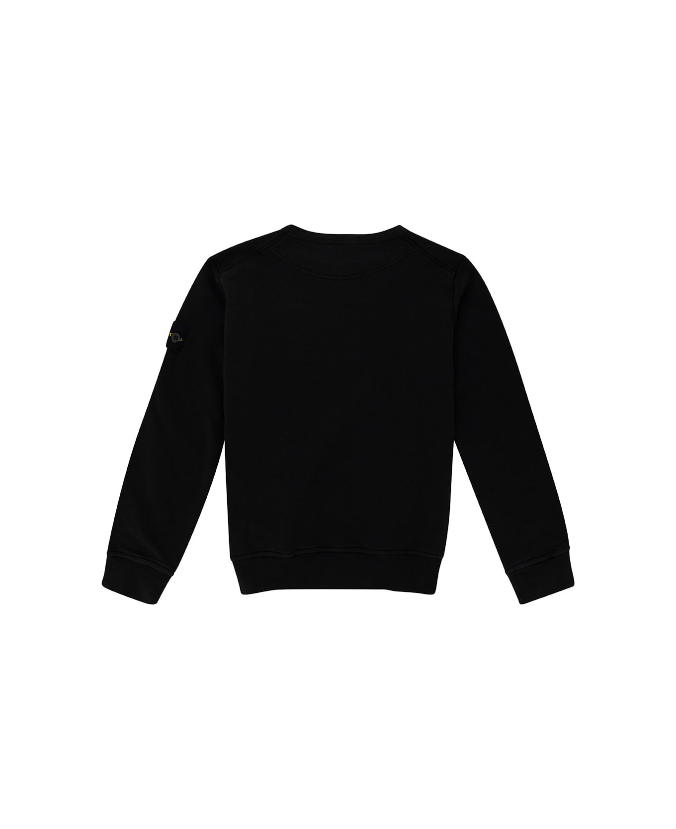 Stone Island Junior Black Crewneck Sweatshirt With Logo Patch In Cotton Boy - Black ニットウェア＆スウェットシャツ