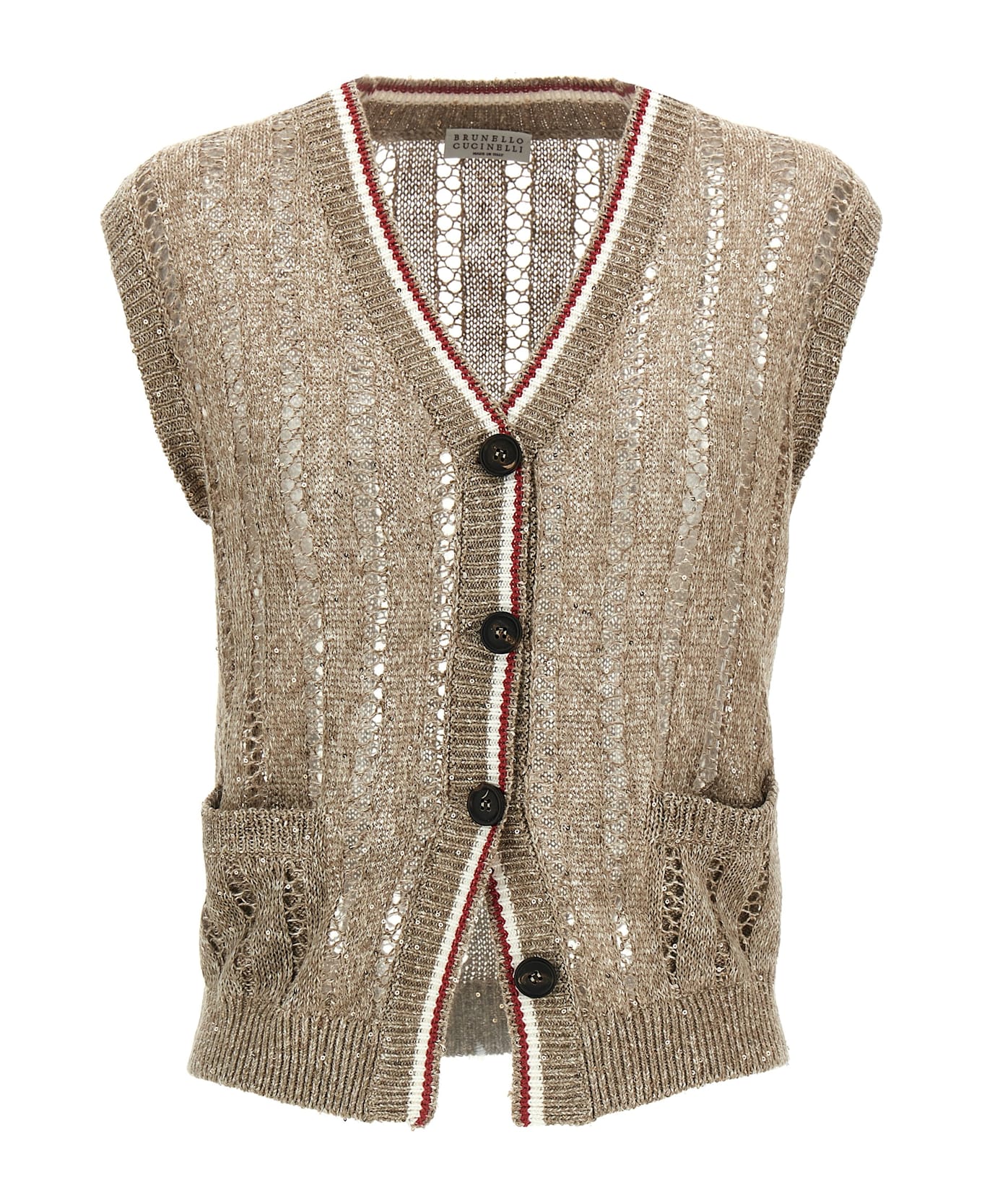 Brunello Cucinelli 'dazzling Ribbed Net' Vest - Beige