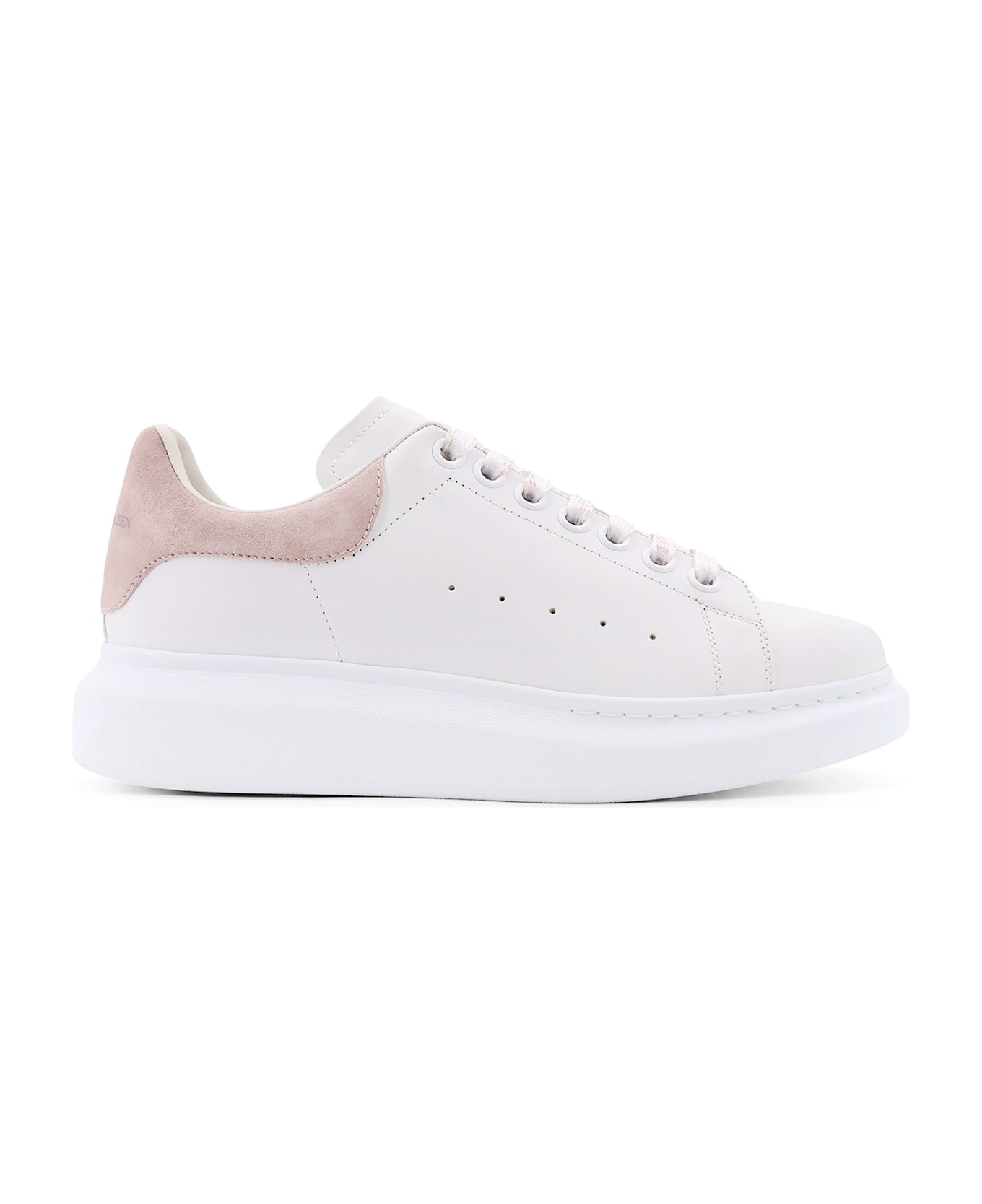 Alexander McQueen White Leather Sneakers With Pink Suede Heel - Pink