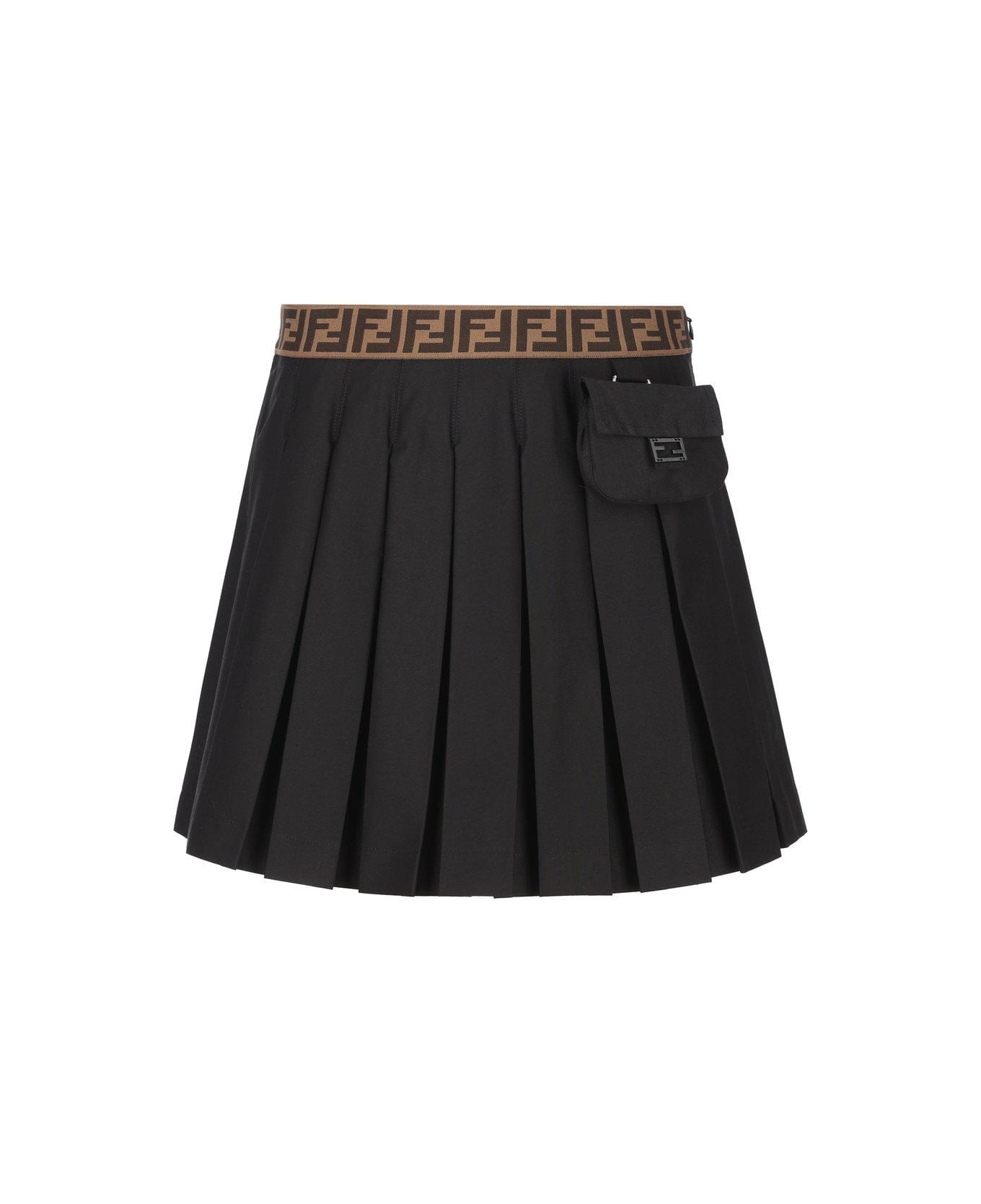 Fendi Logo Waistband Pleated Skirt - Nero