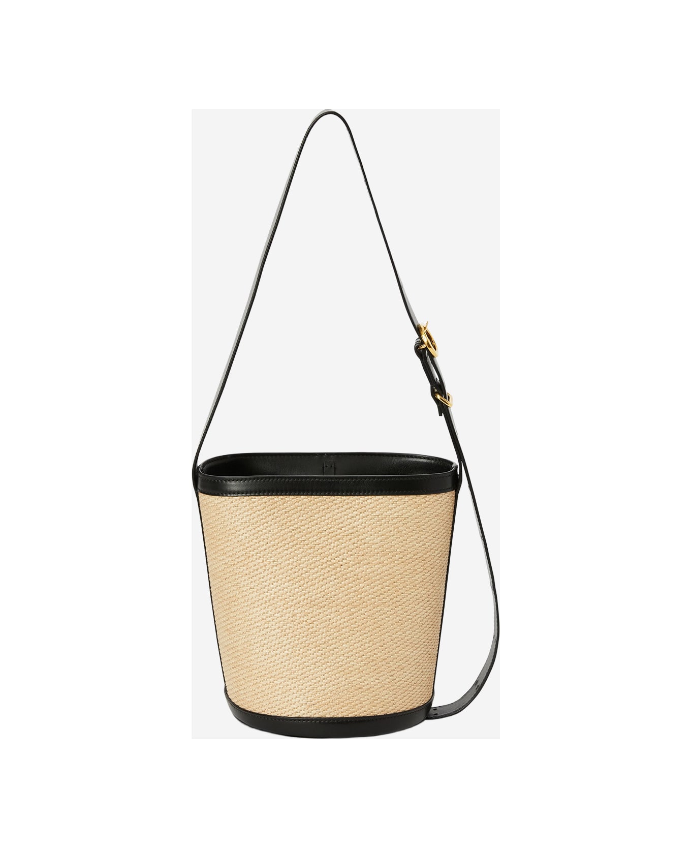 Jil Sander Cannolo Bucket Bag In Leather And Rafia - Natural