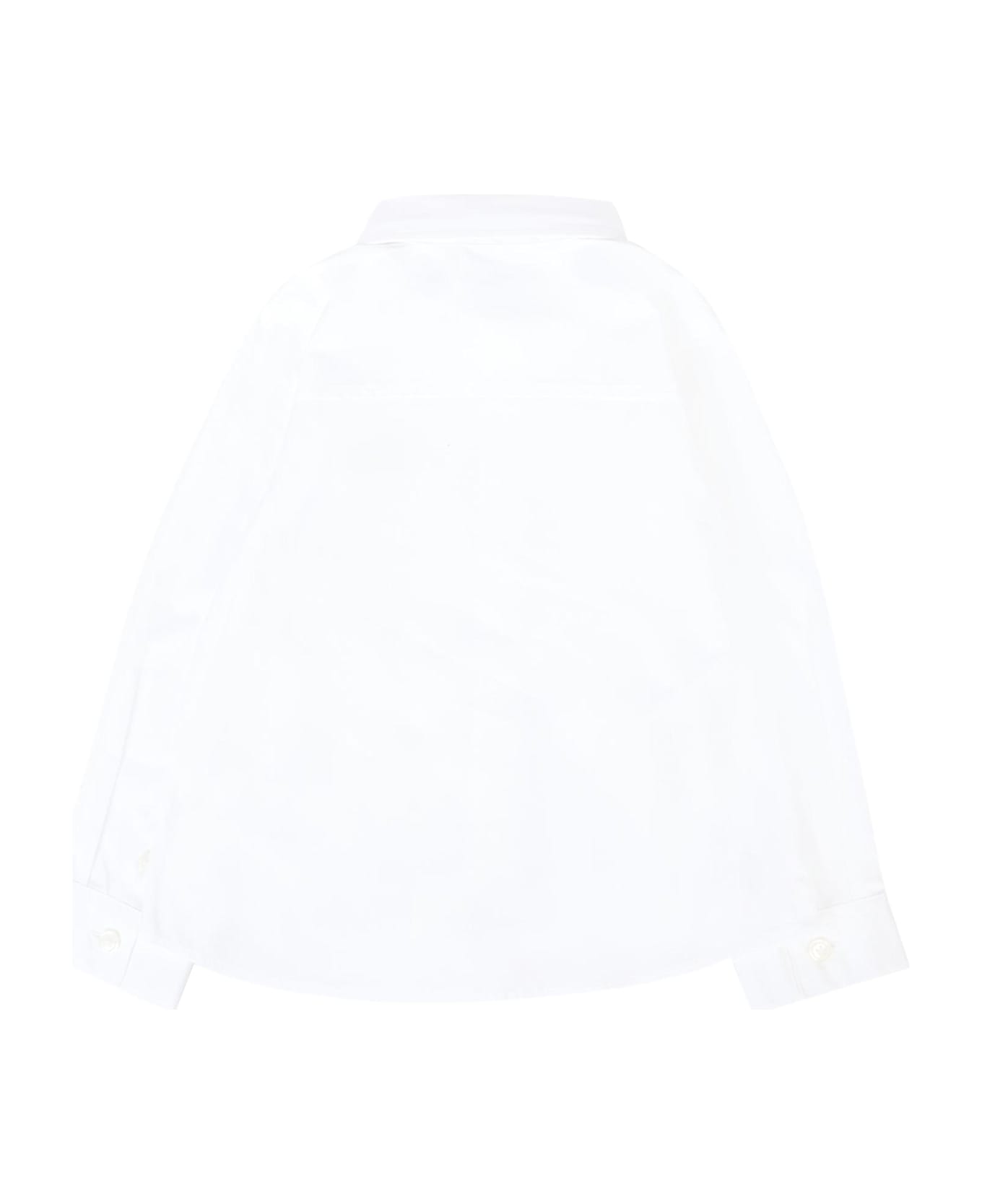 Burberry White Shirt For Babyboy With Beige Logo - White