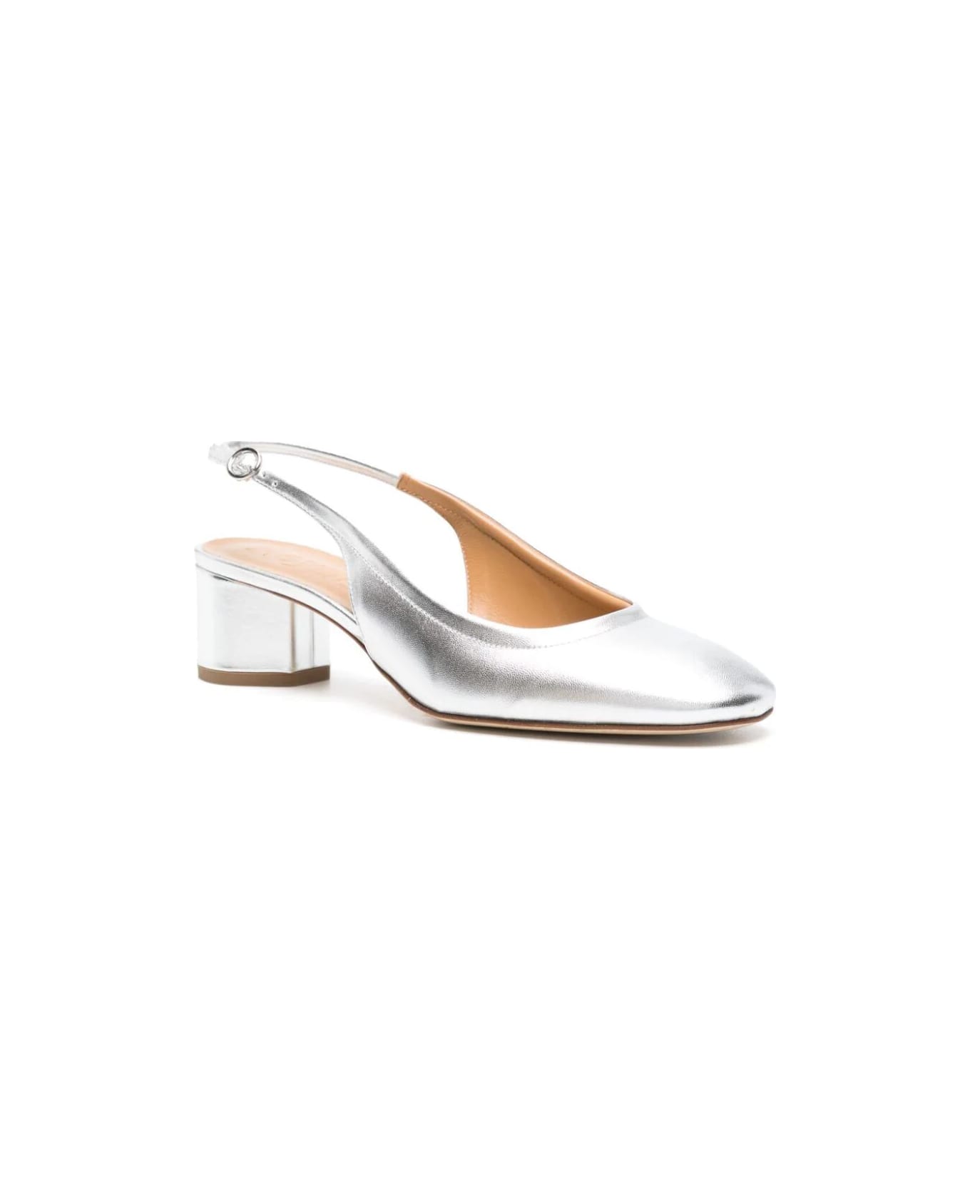 aeyde Romy Laminated Nappa Leather Silver Slingback - Silver ハイヒール