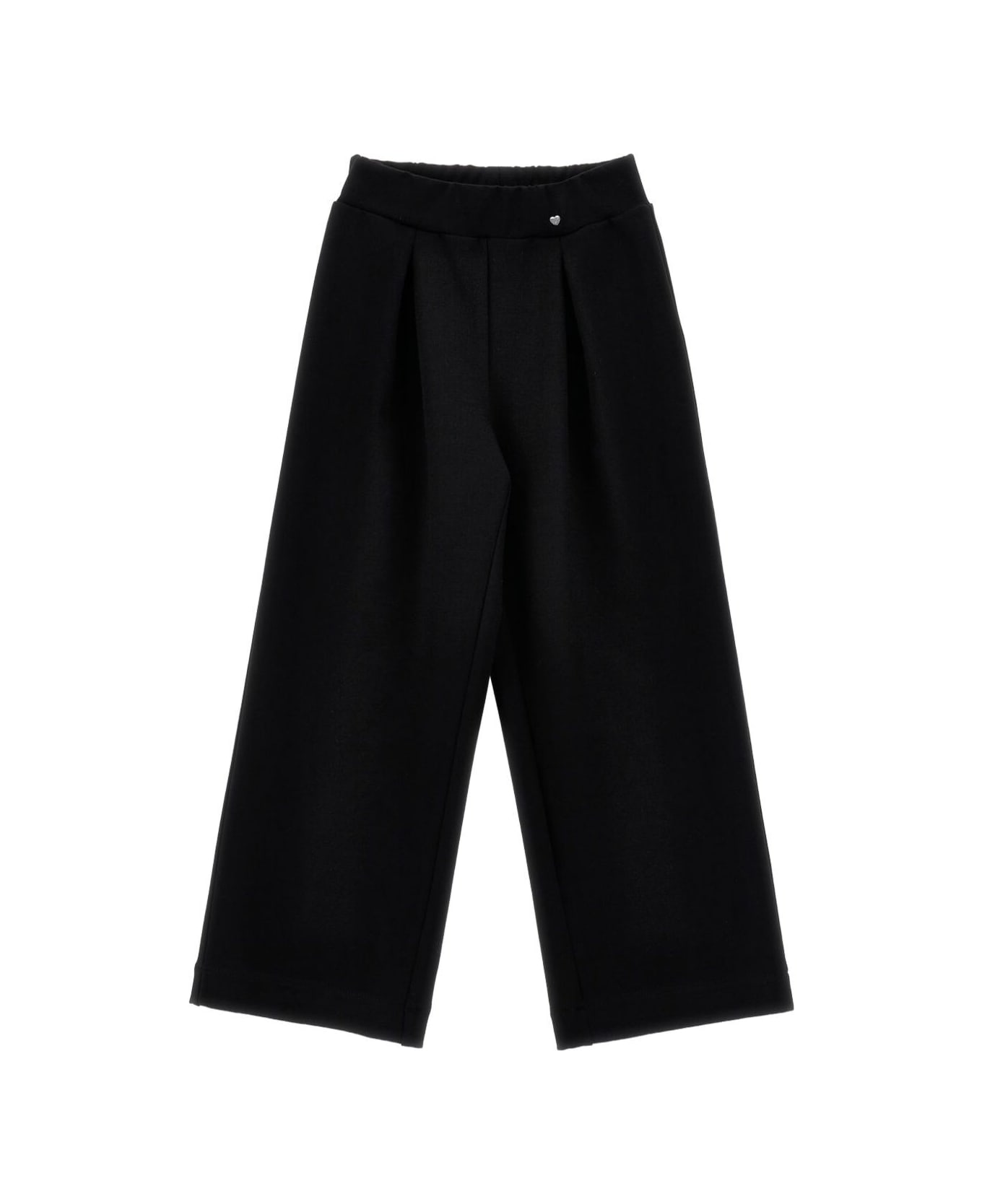 Monnalisa Pantaloni Con Vita Elasticizzata E Cuore Sul Fronte In Cotone Neri Bambina - Black