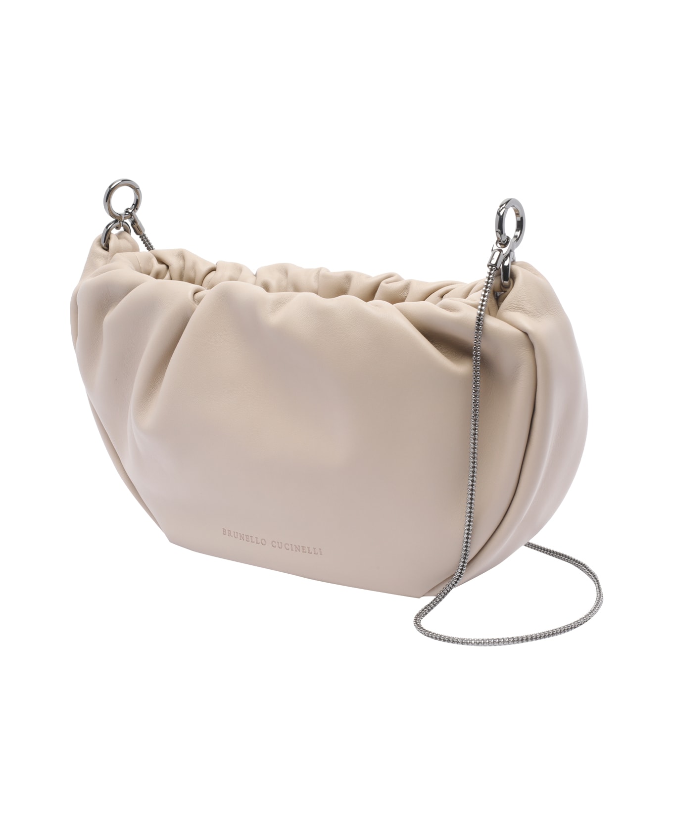 Brunello Cucinelli Brioche Hobo Soft Bag With Precious Chain - Beige