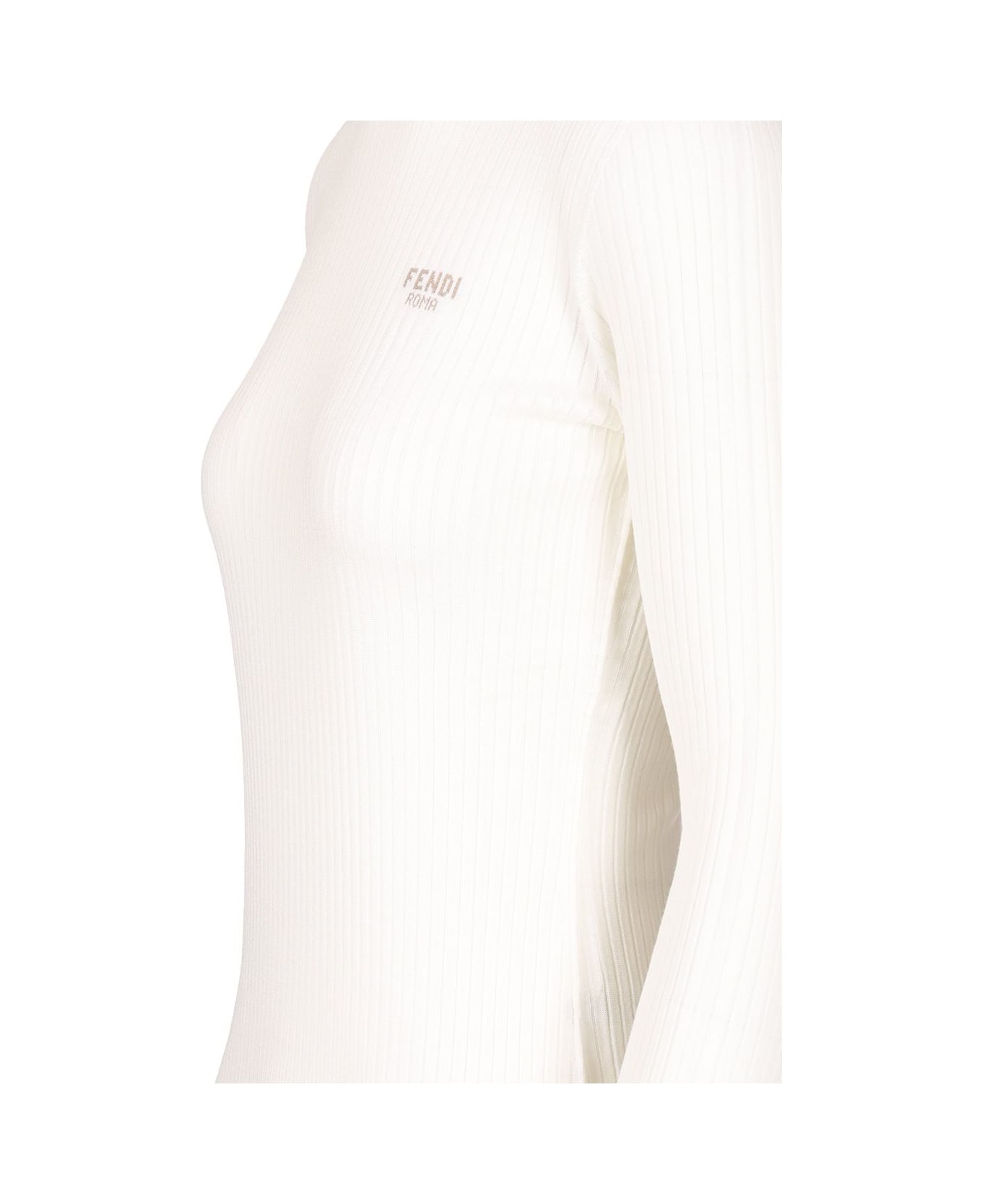 Fendi Slim Fit Ribbed Sweater - White