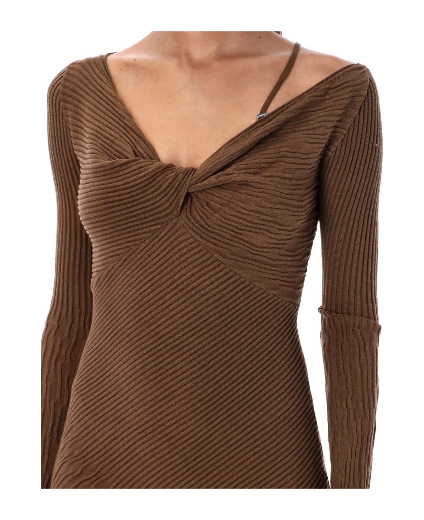 The Attico Desai Asymmetric Single Shoulder Strapped Mini Dress - BROWN