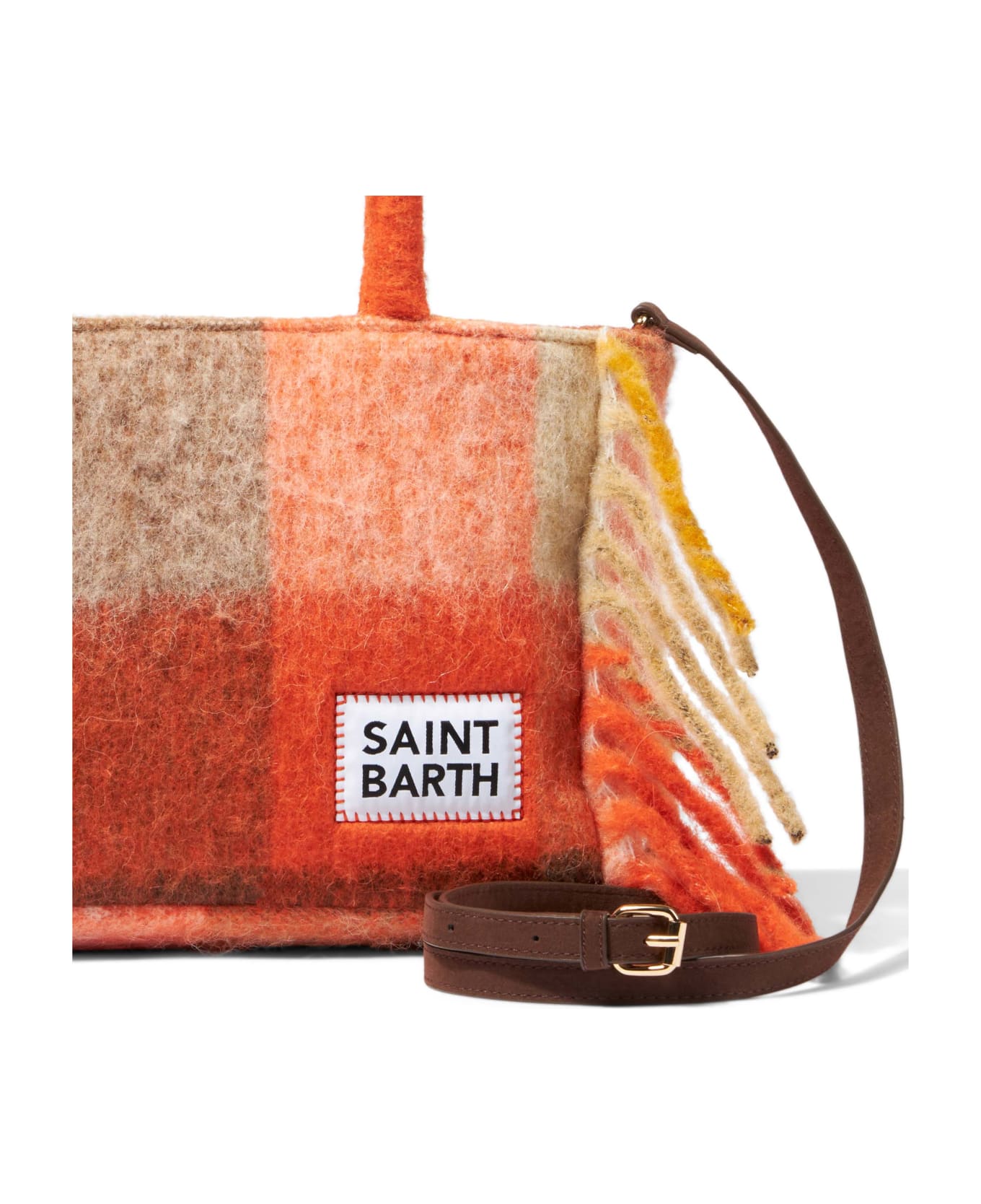 MC2 Saint Barth Colette Handbag With Multicolor Check And Fringes - BROWN