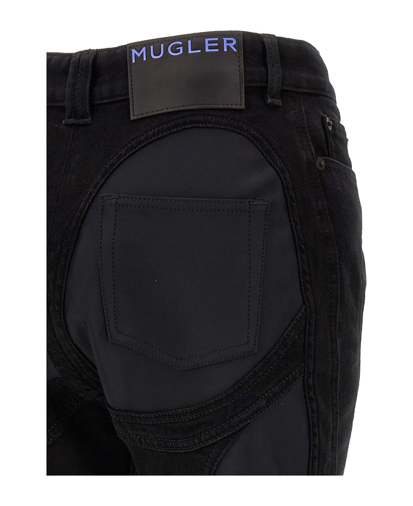 Mugler 'zipped Bi-material' Jeans - Black