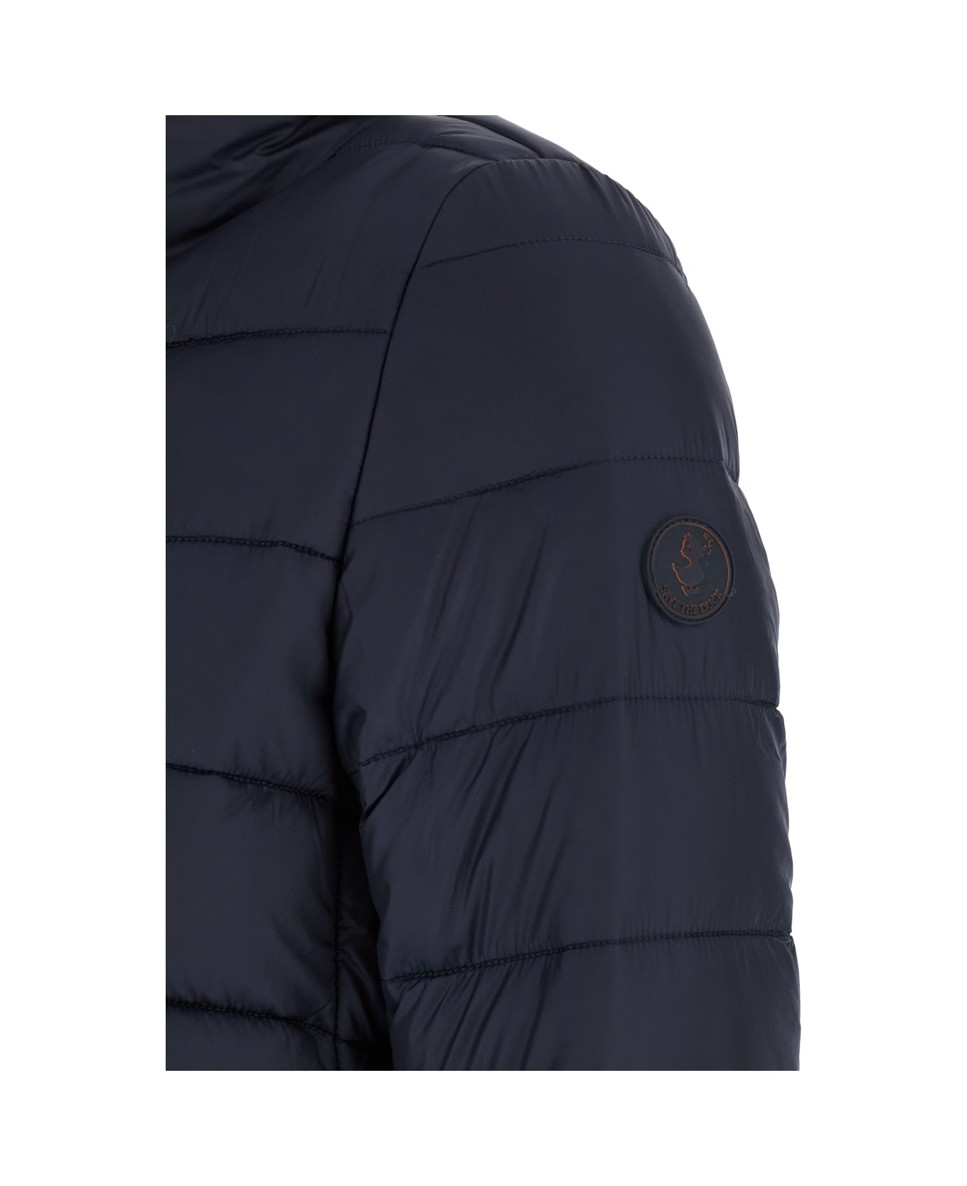 Save the Duck 
lydia
 Blue Down Jacket With High Neck And Logo Patch On The Sleeve In Tech Fabric Woman - Blue Black