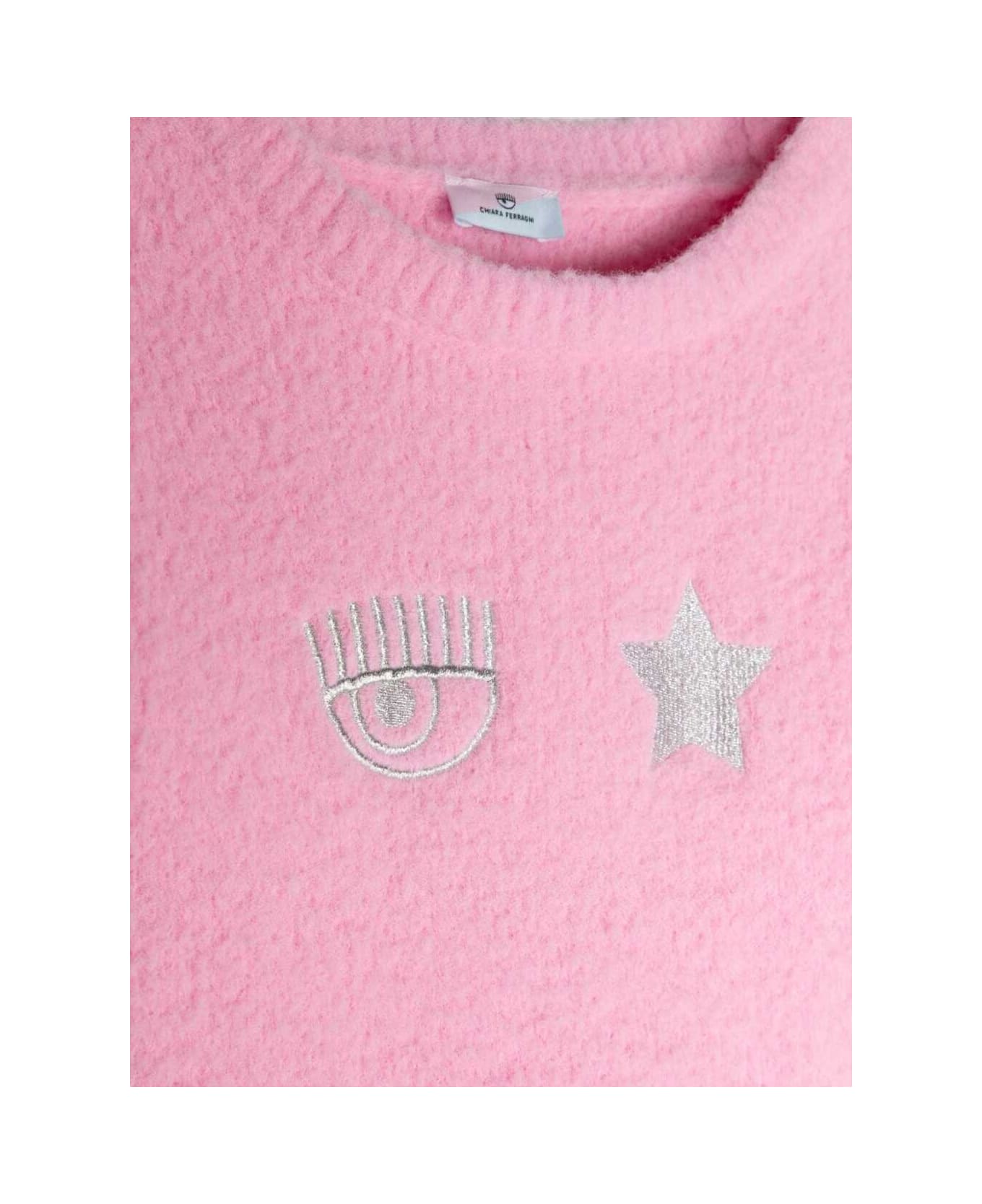Chiara Ferragni Pink Cropped Sweater With Logo Detail In Plush Effect Fabric Girl - Pink