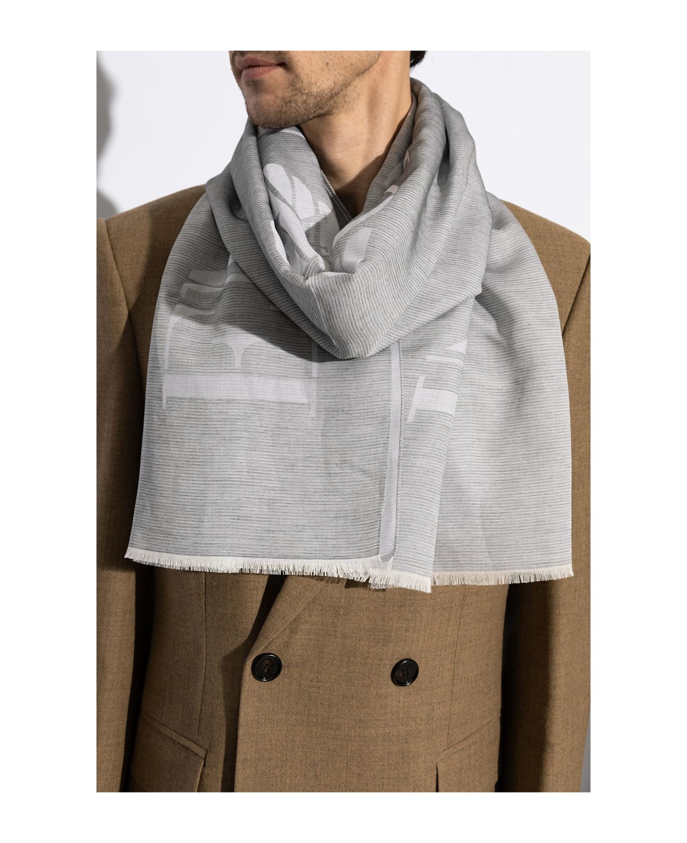 Emporio Armani Scarf With Logo - Grey