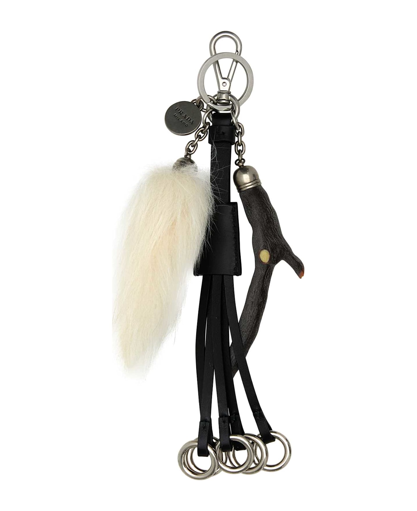 Prada Black Leather Key Ring - BIANCO