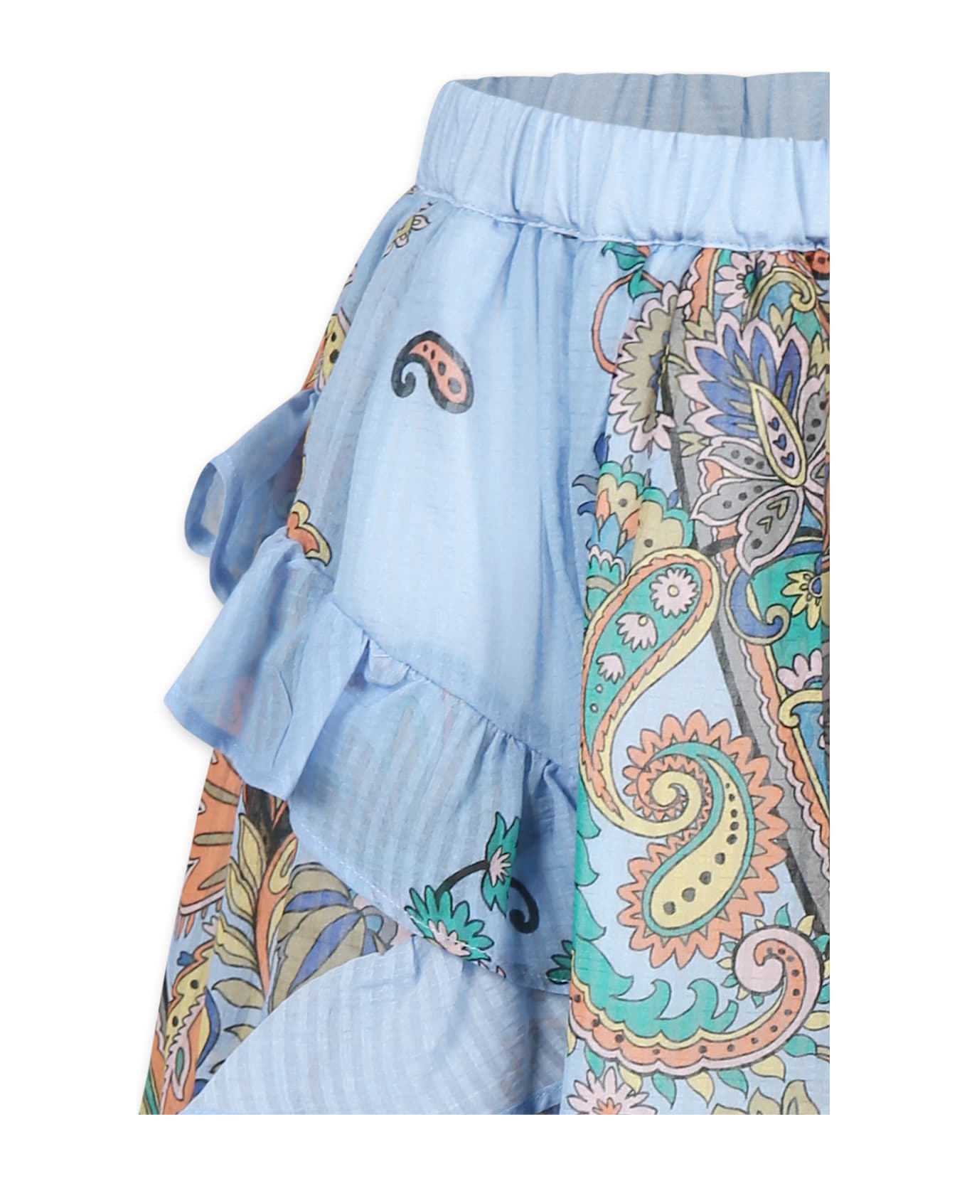 Etro Light Blue Skirt For Girl With Paisley Print - Light Blue