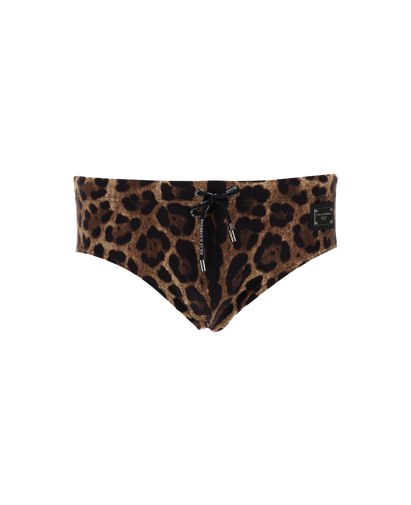 Dolce & Gabbana Brown All-over Leopard Print Swimsuit Briefs In Technical Fabric Man - Brown 水着