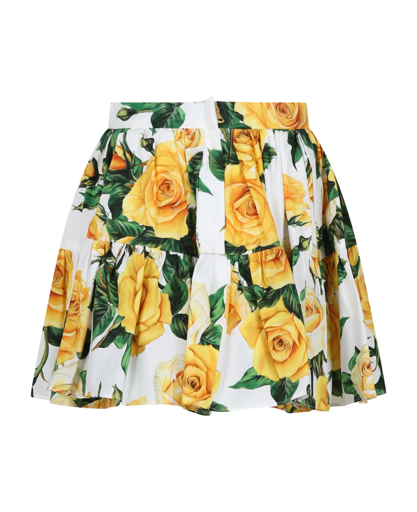 Dolce & Gabbana White Elegant Skirt For Girl With Flowering Pattern - MULTICOLOR ボトムス