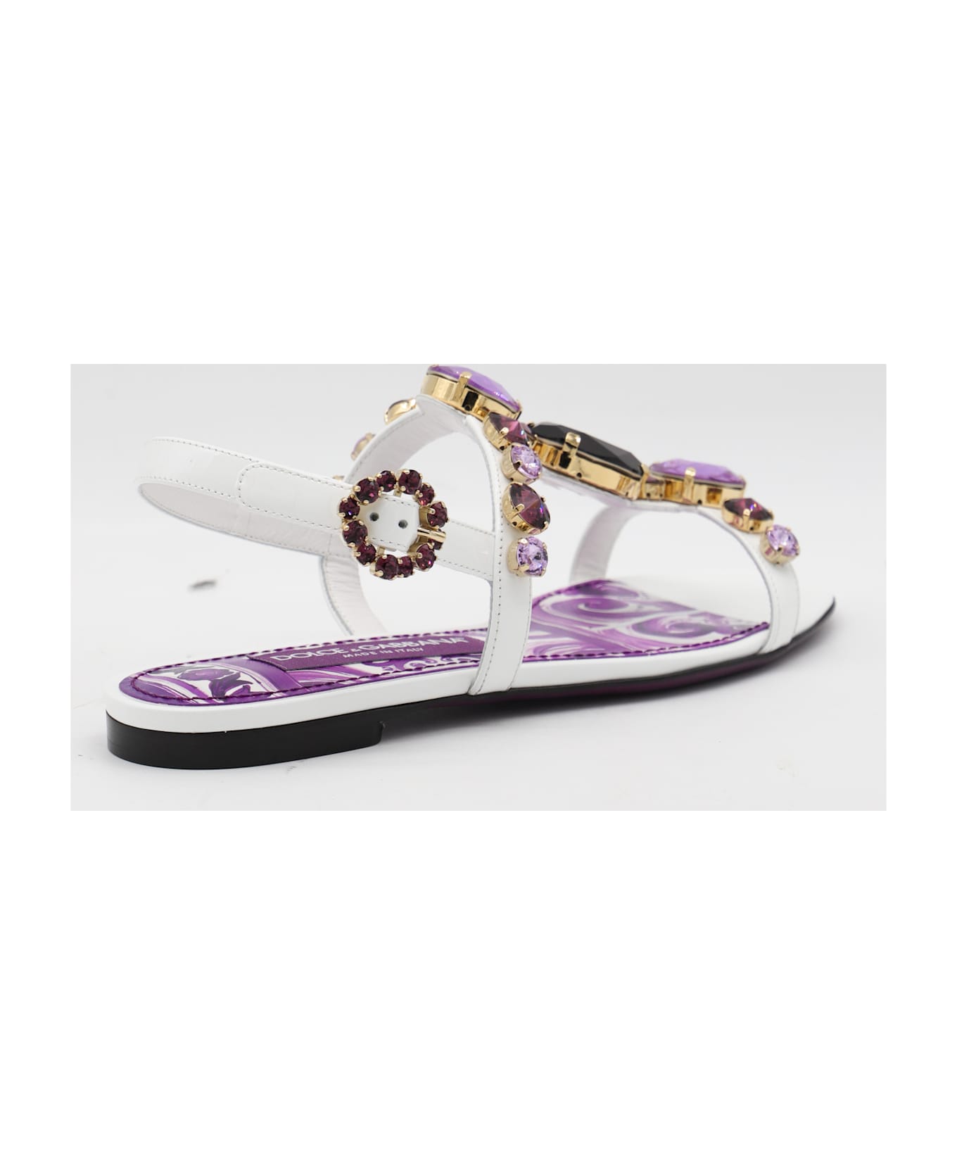 Dolce 
Gabbana White And Violet Leather Sandals - MAIOLICA VIOLA