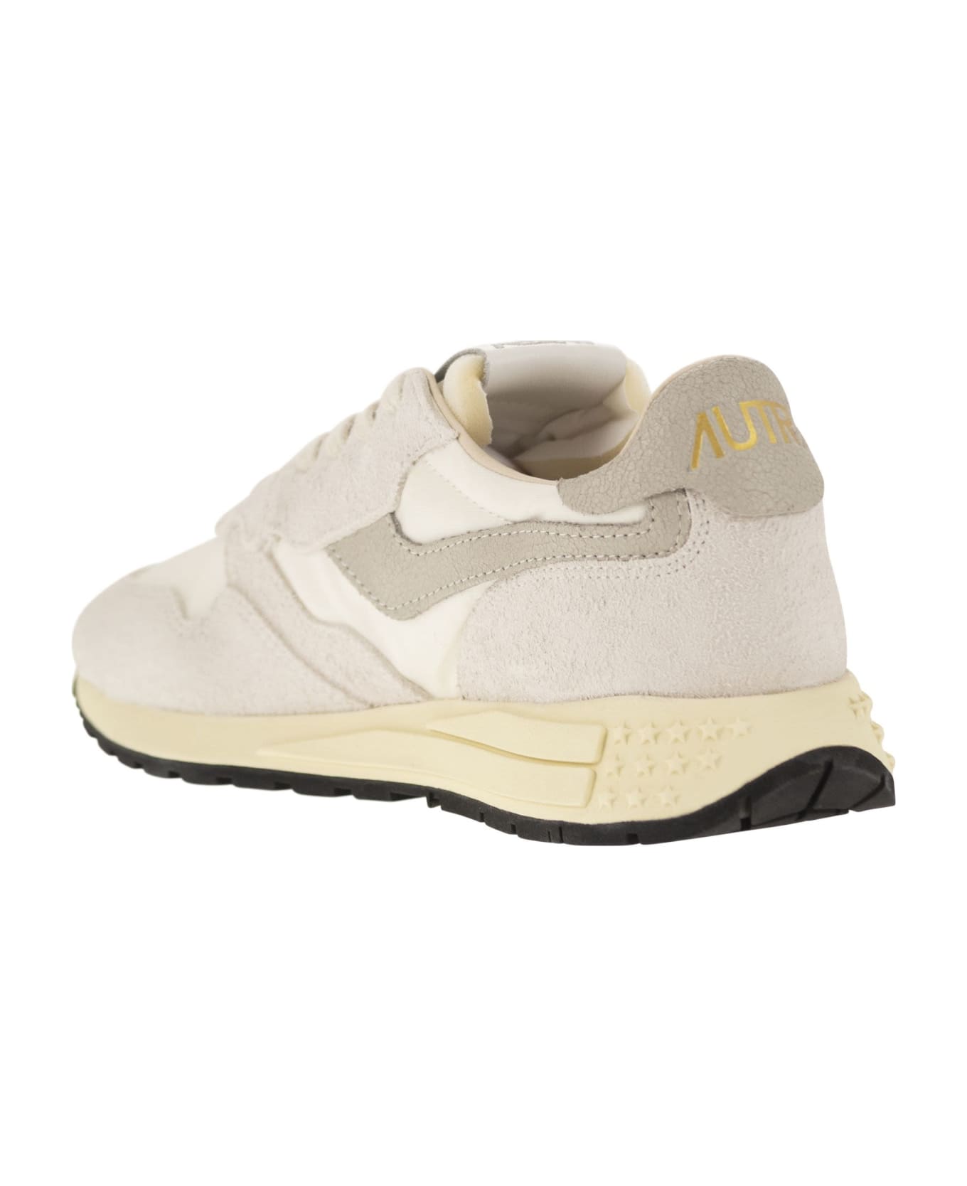 Autry Reelwind - Suede And Technical Textile Trainer - Wht/nat