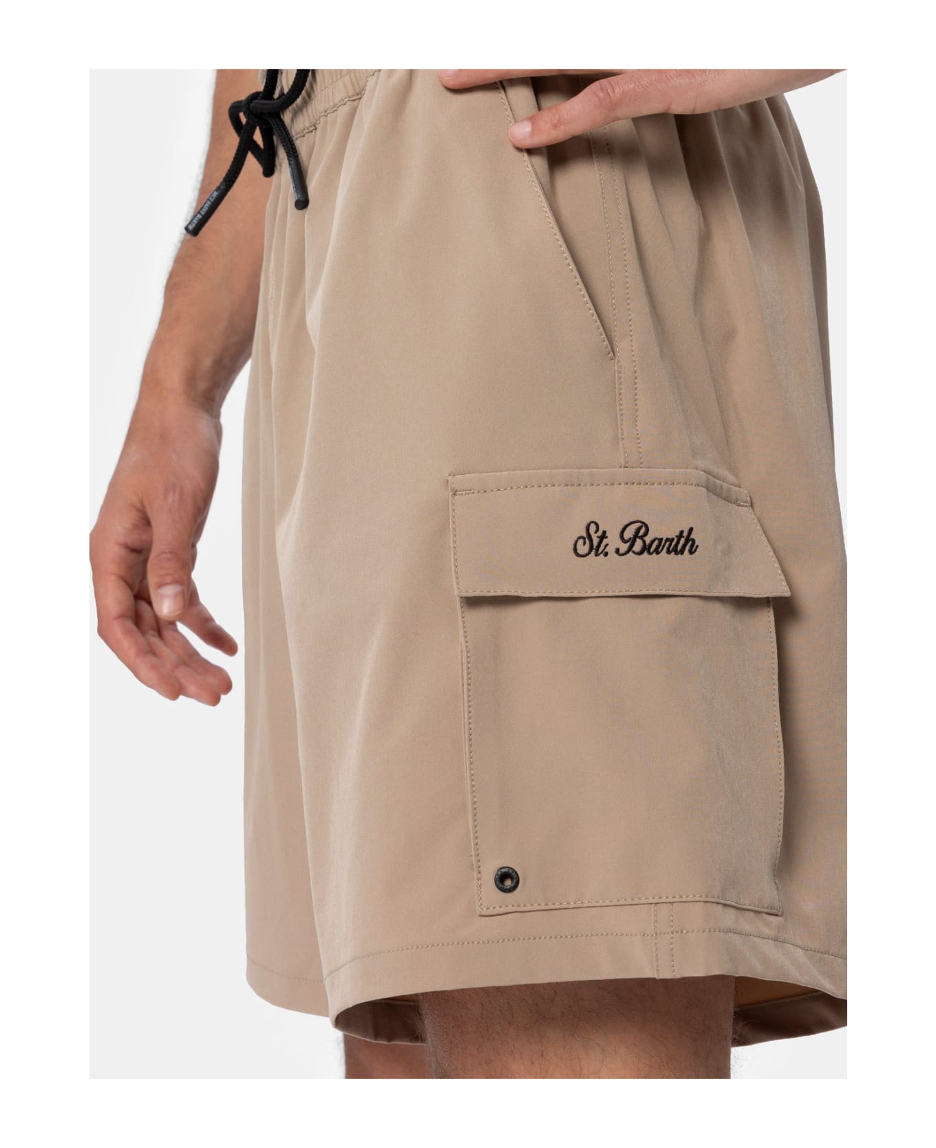 MC2 Saint Barth Man Beige Comfort Travel Swim Shorts - WHITE