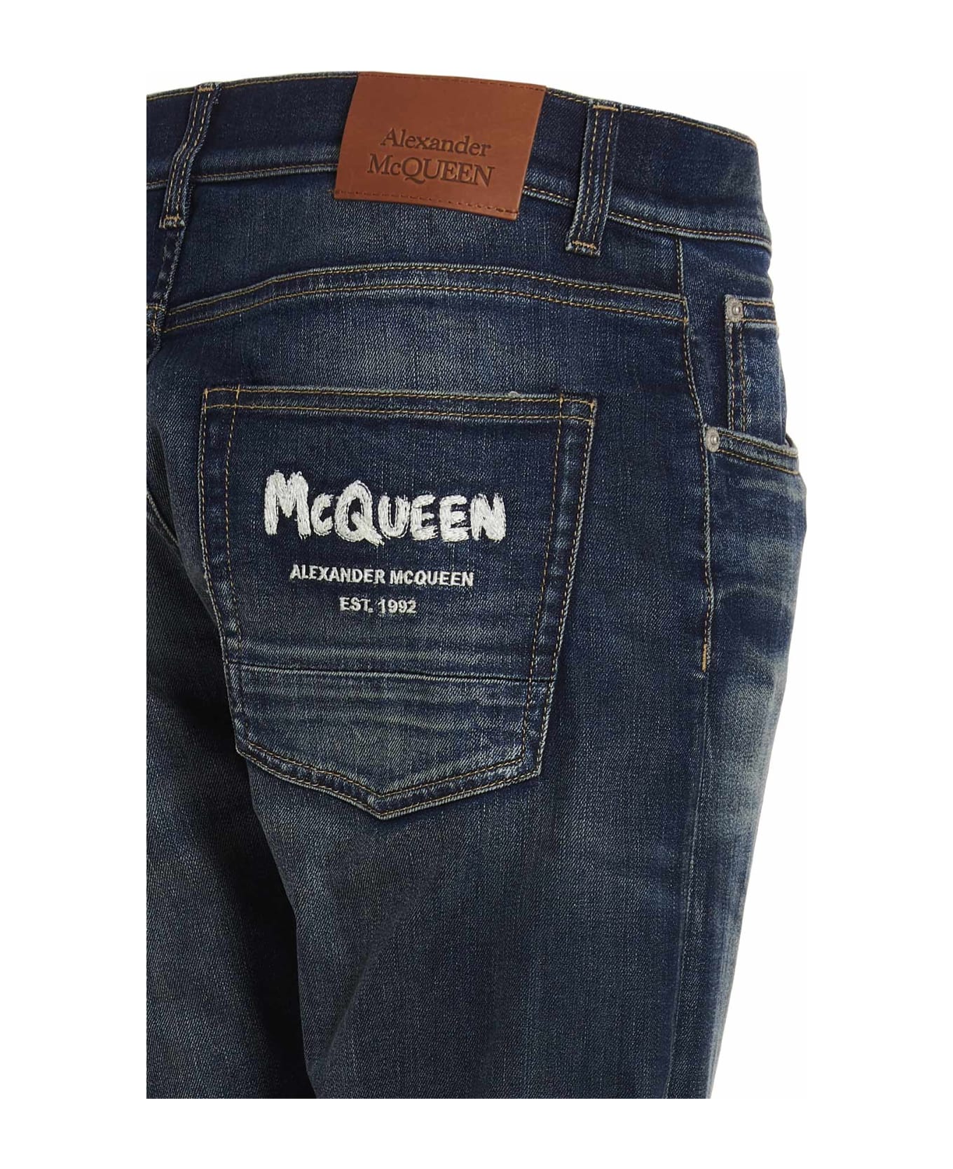 Alexander McQueen Logo Print Jeans - Blue