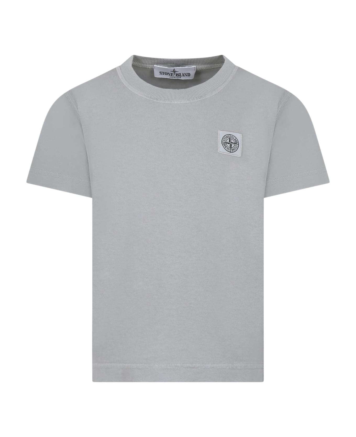 Stone Island Junior Grey T-shirt For Boy With Logo - Pearl grey Tシャツ＆ポロシャツ