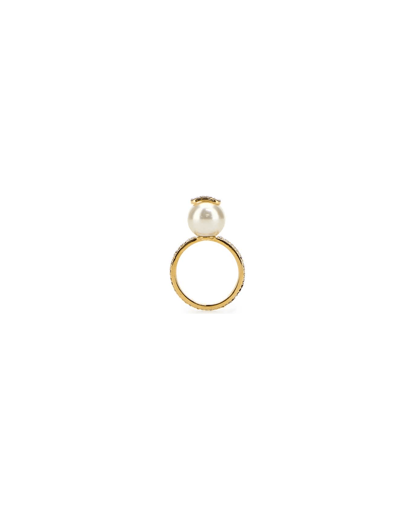 Valentino Garavani Gold Metal Vlogo Signature Ring - ORO18CREAMCRYSTALSILVERSHADE