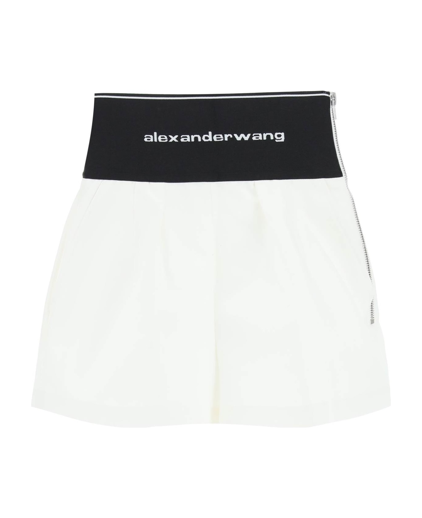 Alexander Wang Cotton And Nylon Shorts With Branded Waistband - SNOW WHITE (White) ショートパンツ