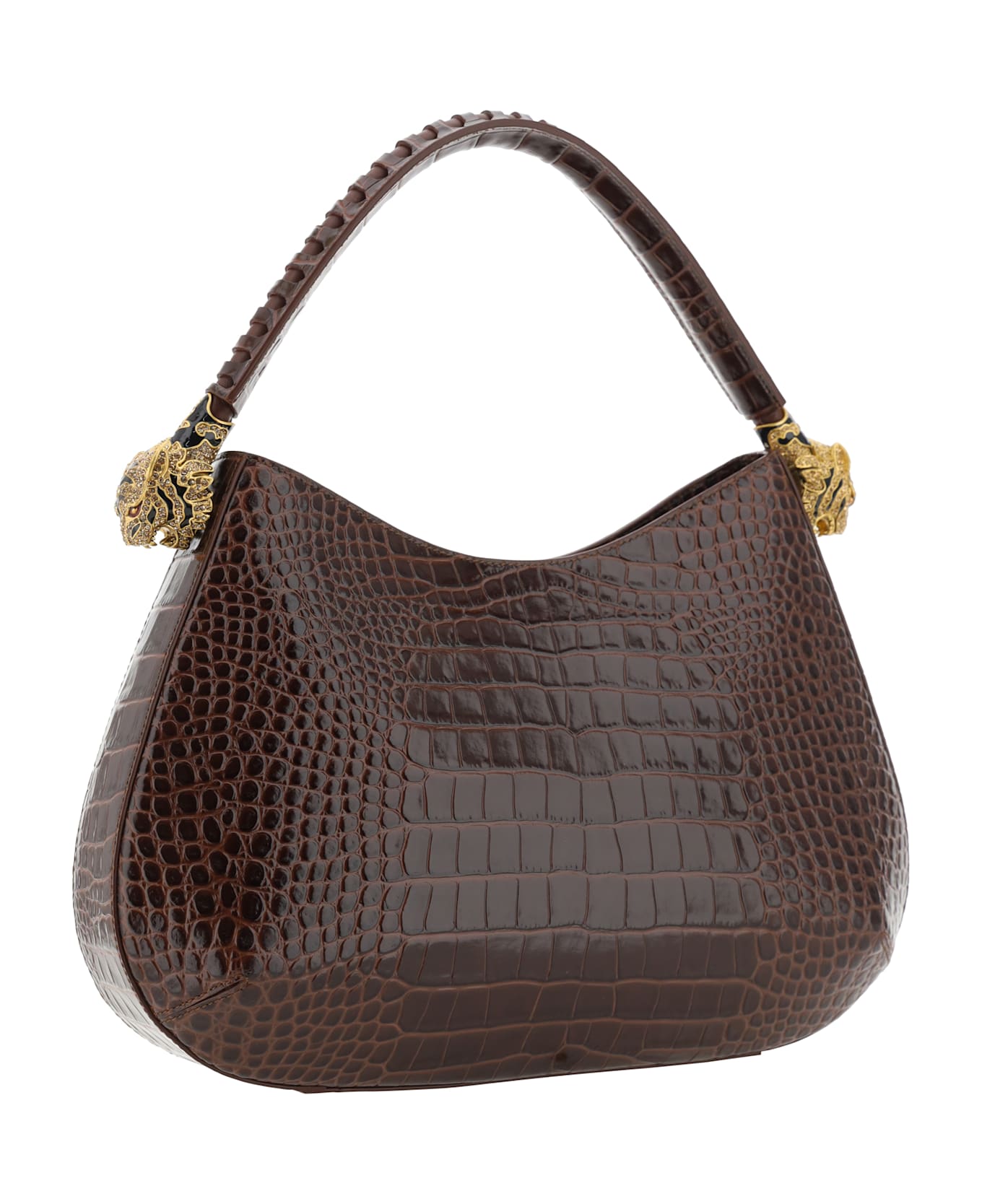 Roberto Cavalli Roar Shoulder Bag In Brown Leather - Marrone