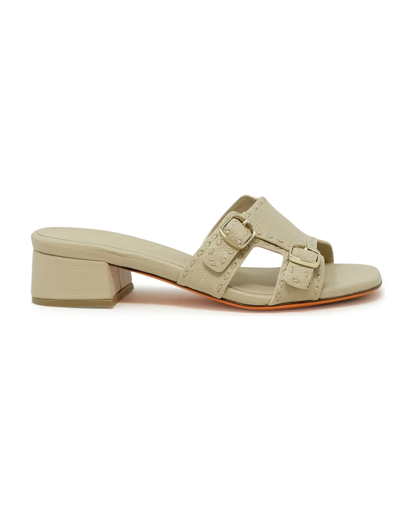 Santoni Beige Leather Backless Sandal - BEIGE