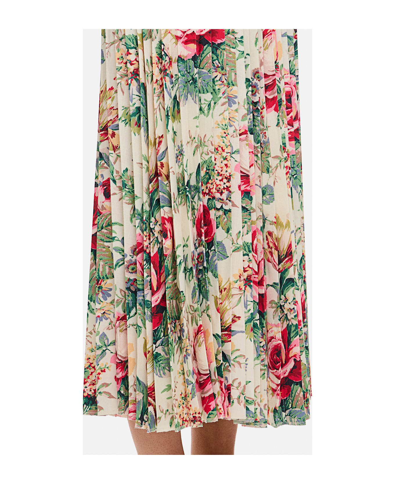 Junya Watanabe Flower Pattern Printed Pleated Midi Skirt - MultiColour