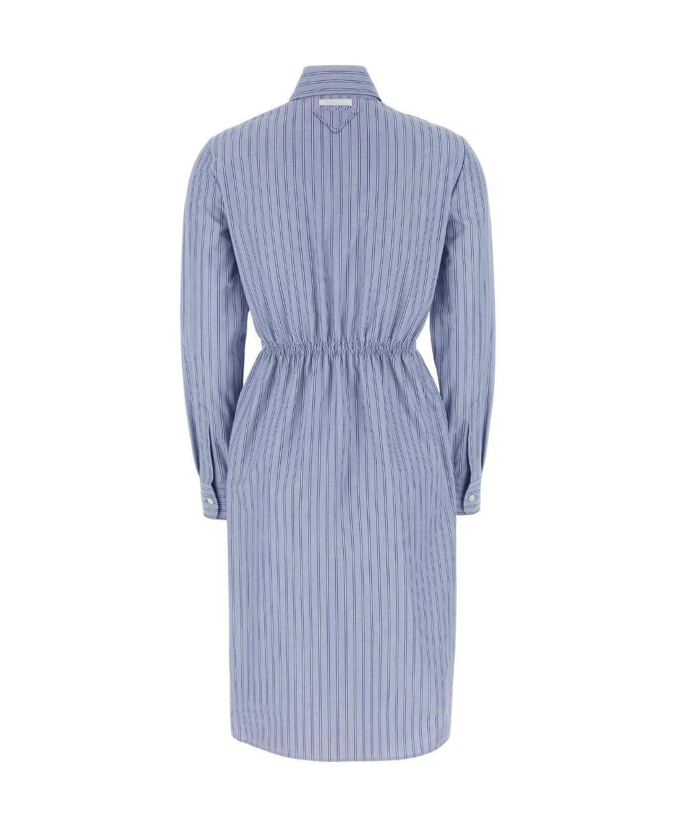 Prada Embroidered Chambray Shirt Dress - BLEU