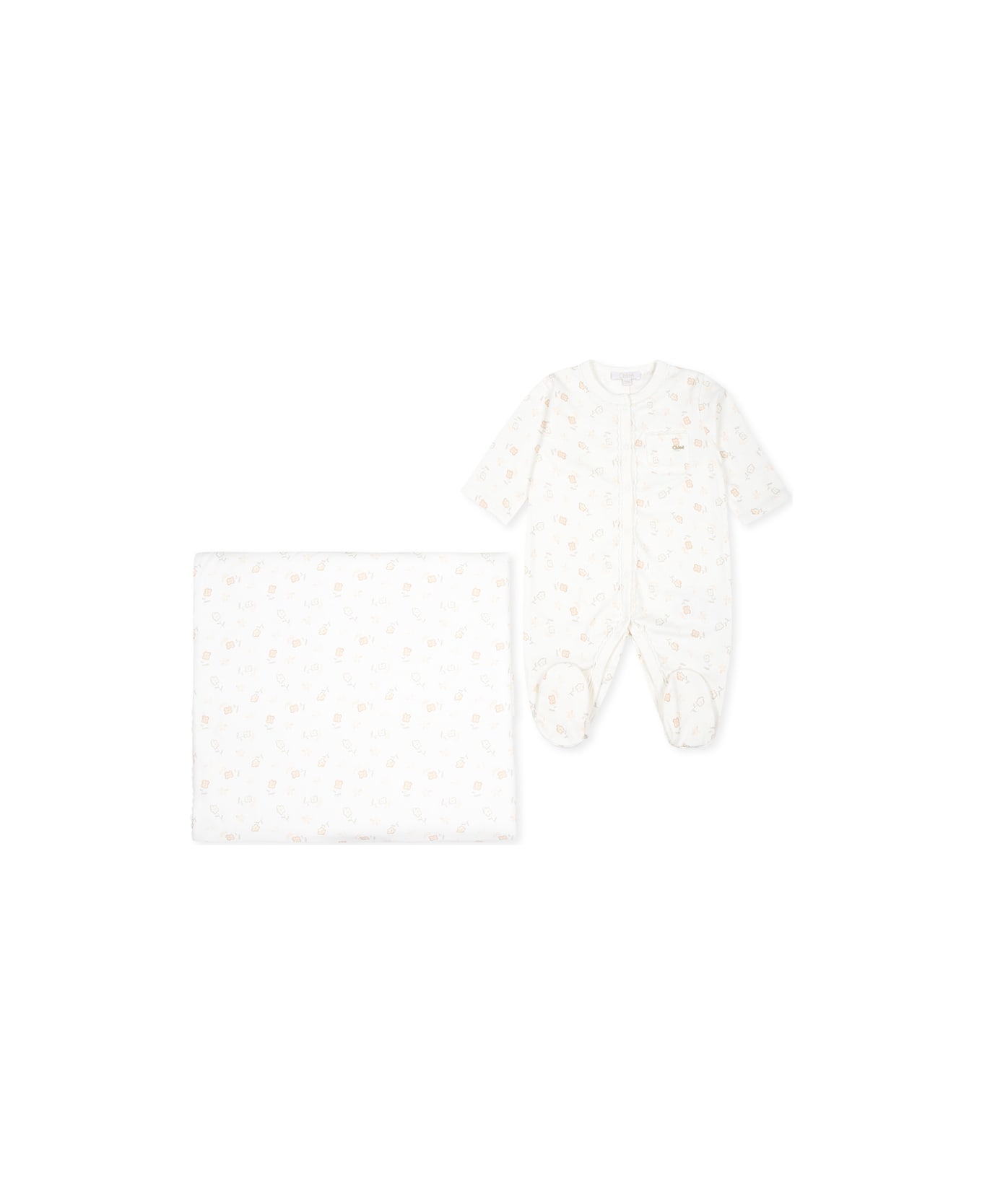 Chloé Ivory Babygrow Set For Baby Girl With Logo - Ivory