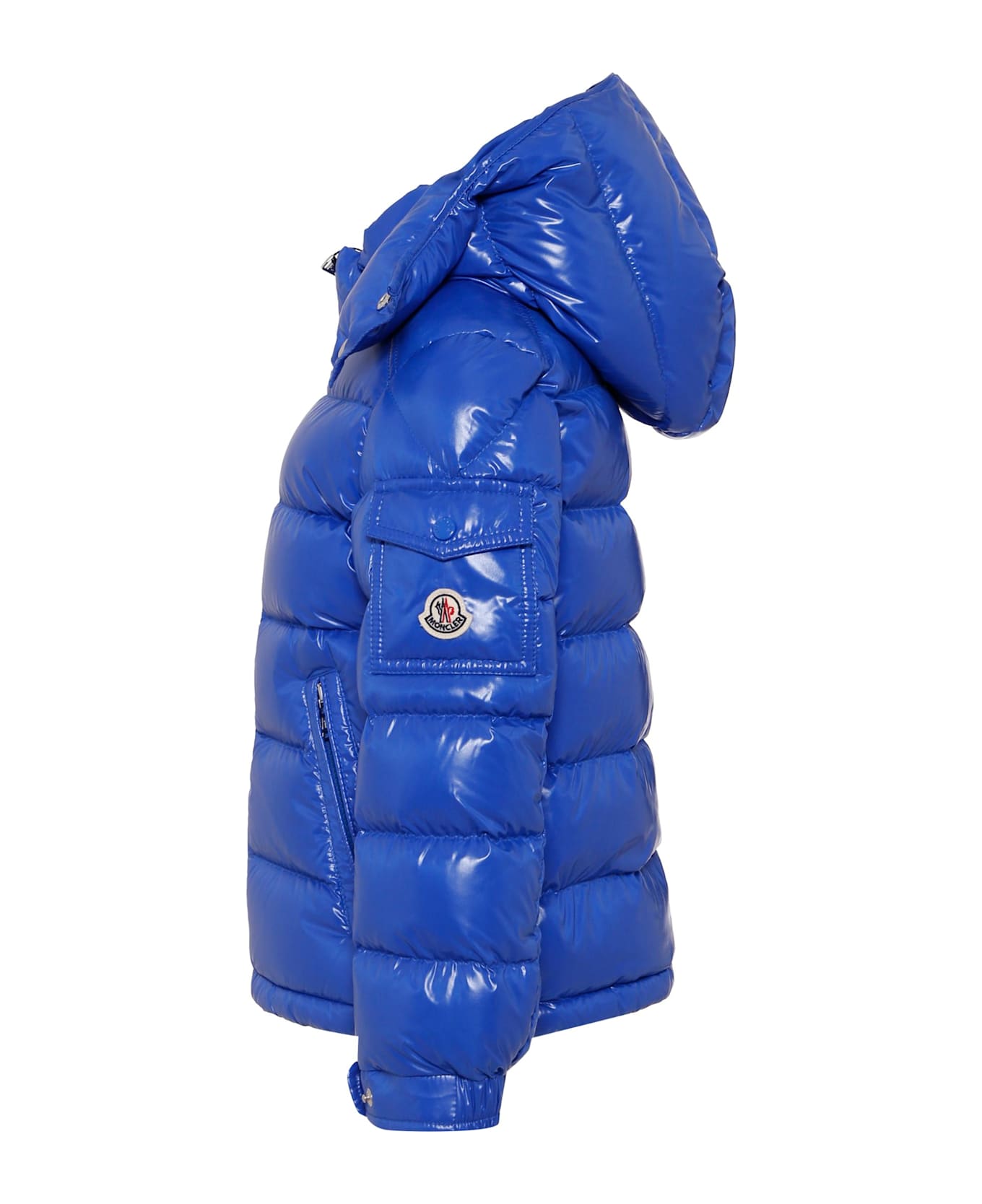 Moncler Blue Maya Down Jacket For Boy With Logo - Blue